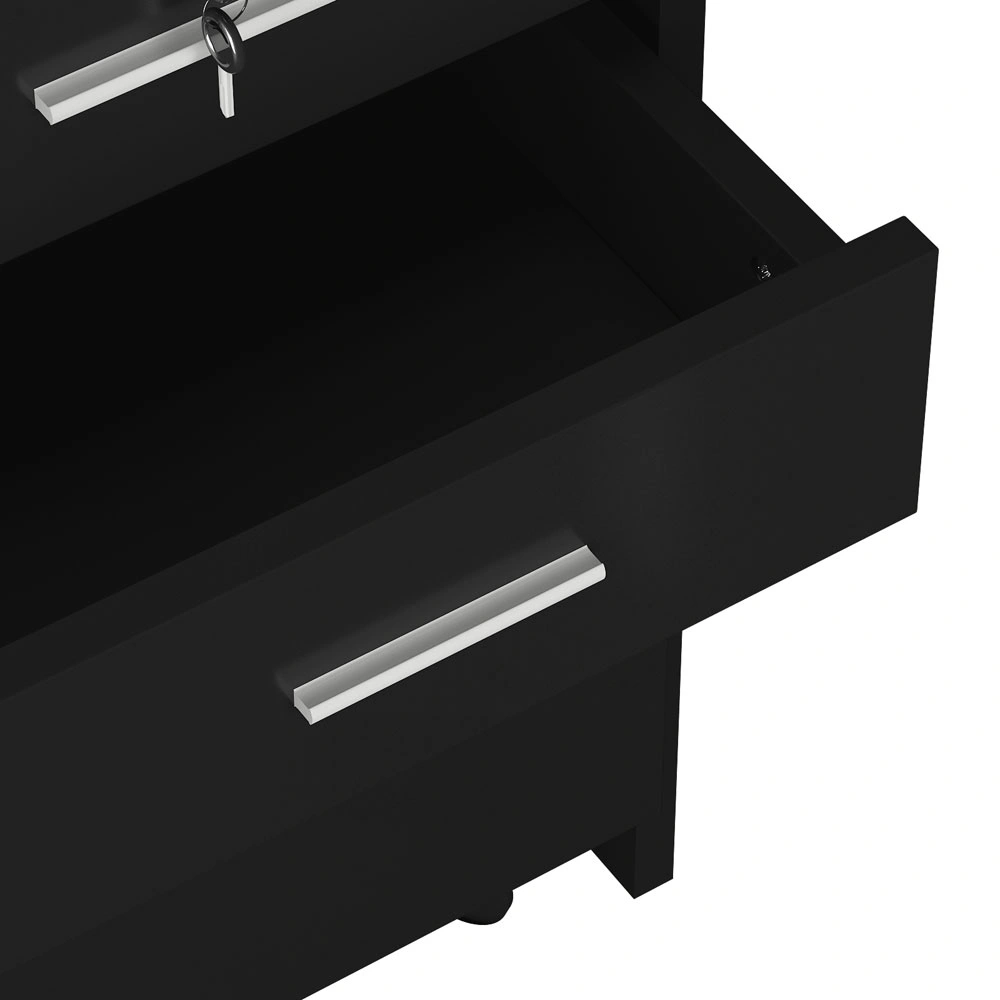 Salon Wood Rolling Drawer Cabinet Trolley Spa 3-layer Cabinet Equipment with A Lock Black view 5