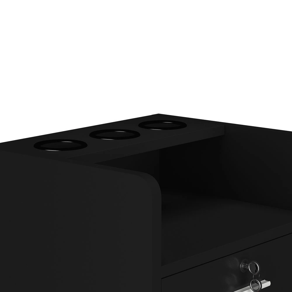 Salon Wood Rolling Drawer Cabinet Trolley Spa 3-layer Cabinet Equipment with A Lock Black view 6