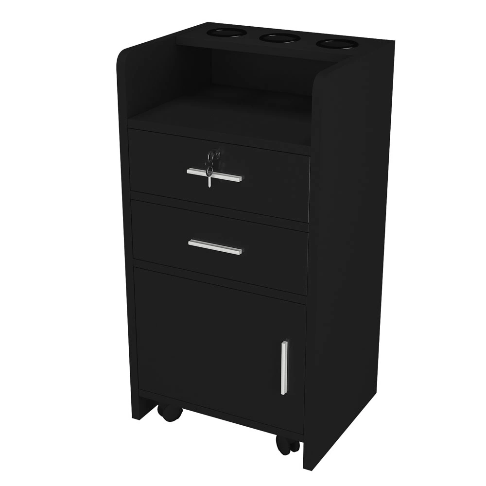 Salon Wood Rolling Drawer Cabinet Trolley Spa 3-layer Cabinet Equipment with A Lock Black view 7