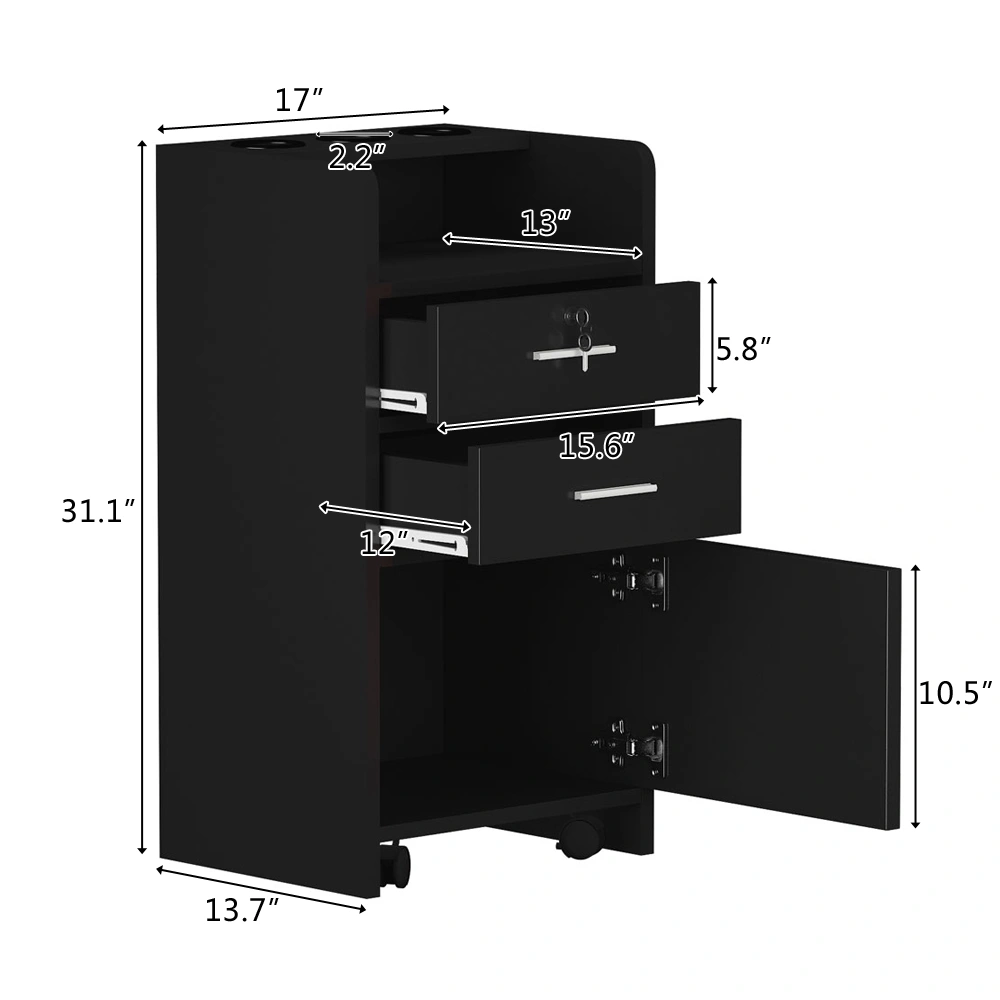 Salon Wood Rolling Drawer Cabinet Trolley Spa 3-layer Cabinet Equipment with A Lock Black view 8