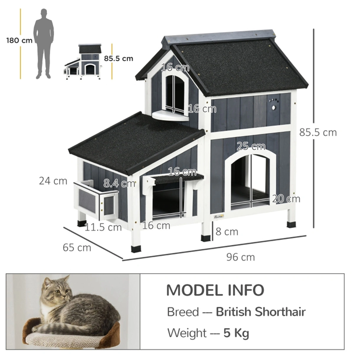 Gray Modern Outdoor Cat Furniture Weather-Resistant Roof Garden Bed Multi-Entry Cat House Kitty Shelter view 3