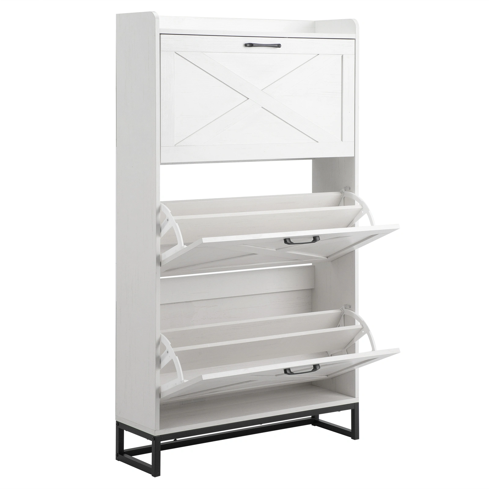 Barn door three-drawer cabinet with top panel; shoe cabinet; particleboard; 80*24*145cm; distressed white view 3