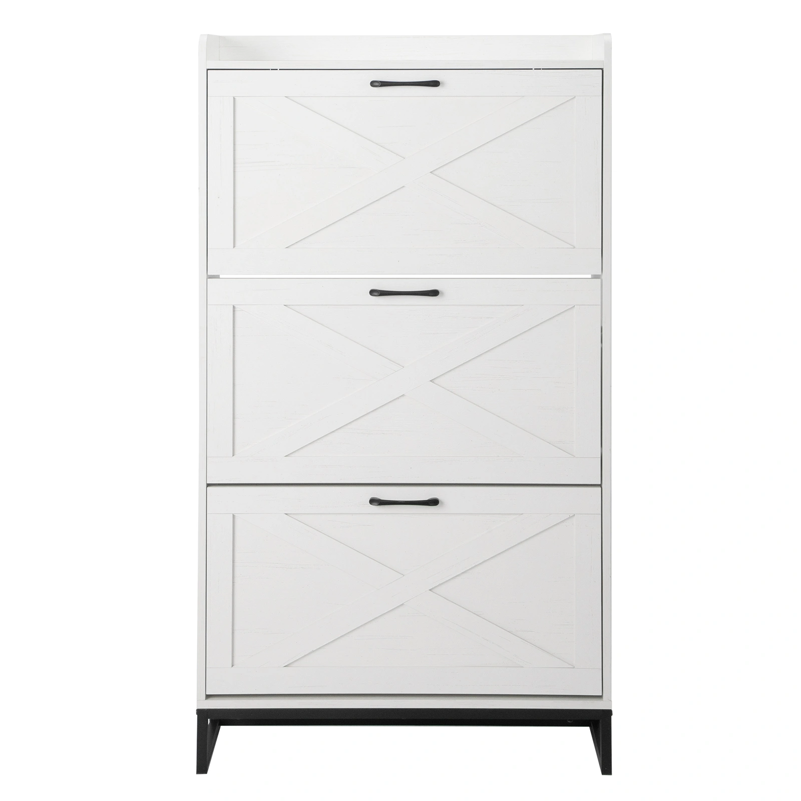 Barn door three-drawer cabinet with top panel; shoe cabinet; particleboard; 80*24*145cm; distressed white view 4