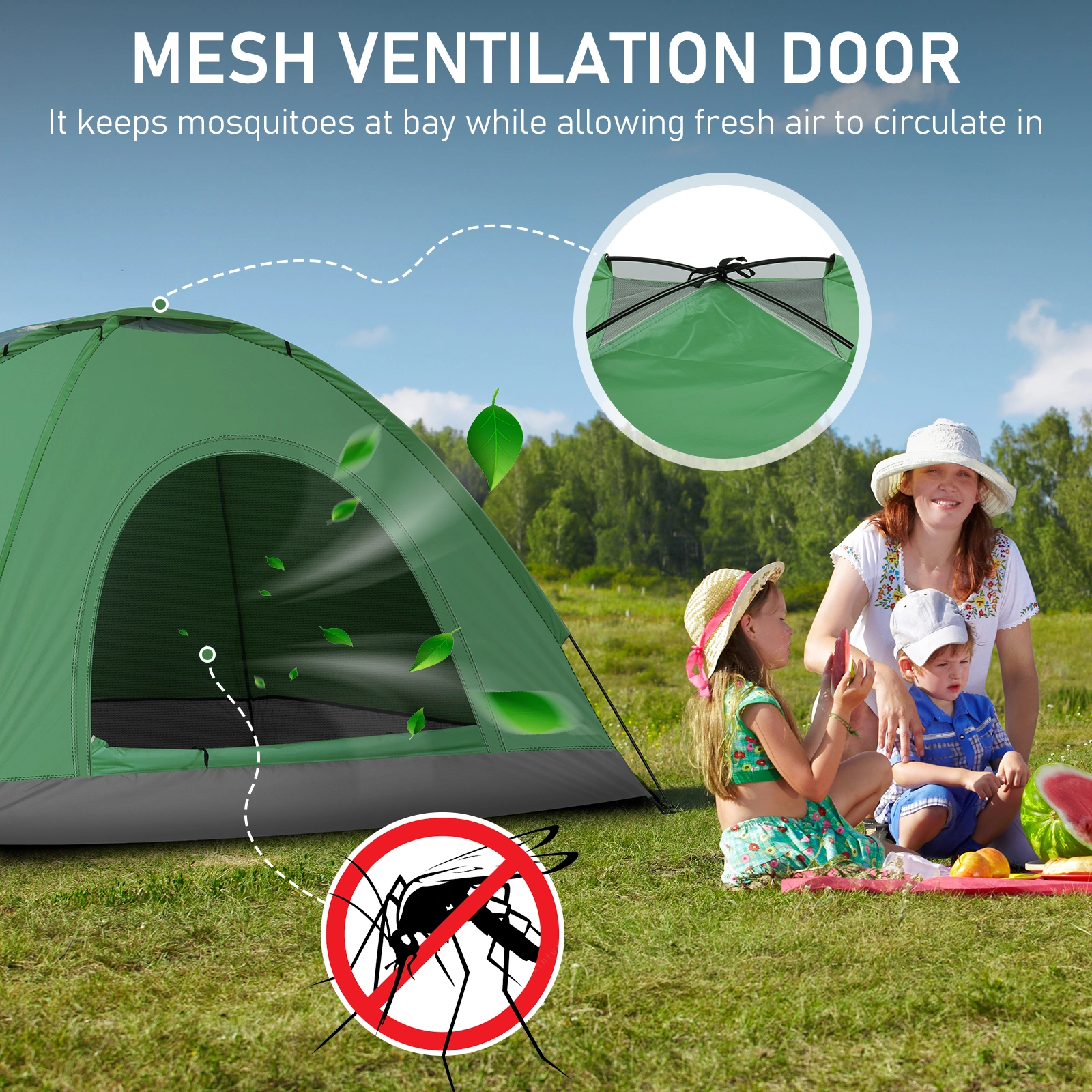 3-4 Person Camping Dome Tent Army Green view 7