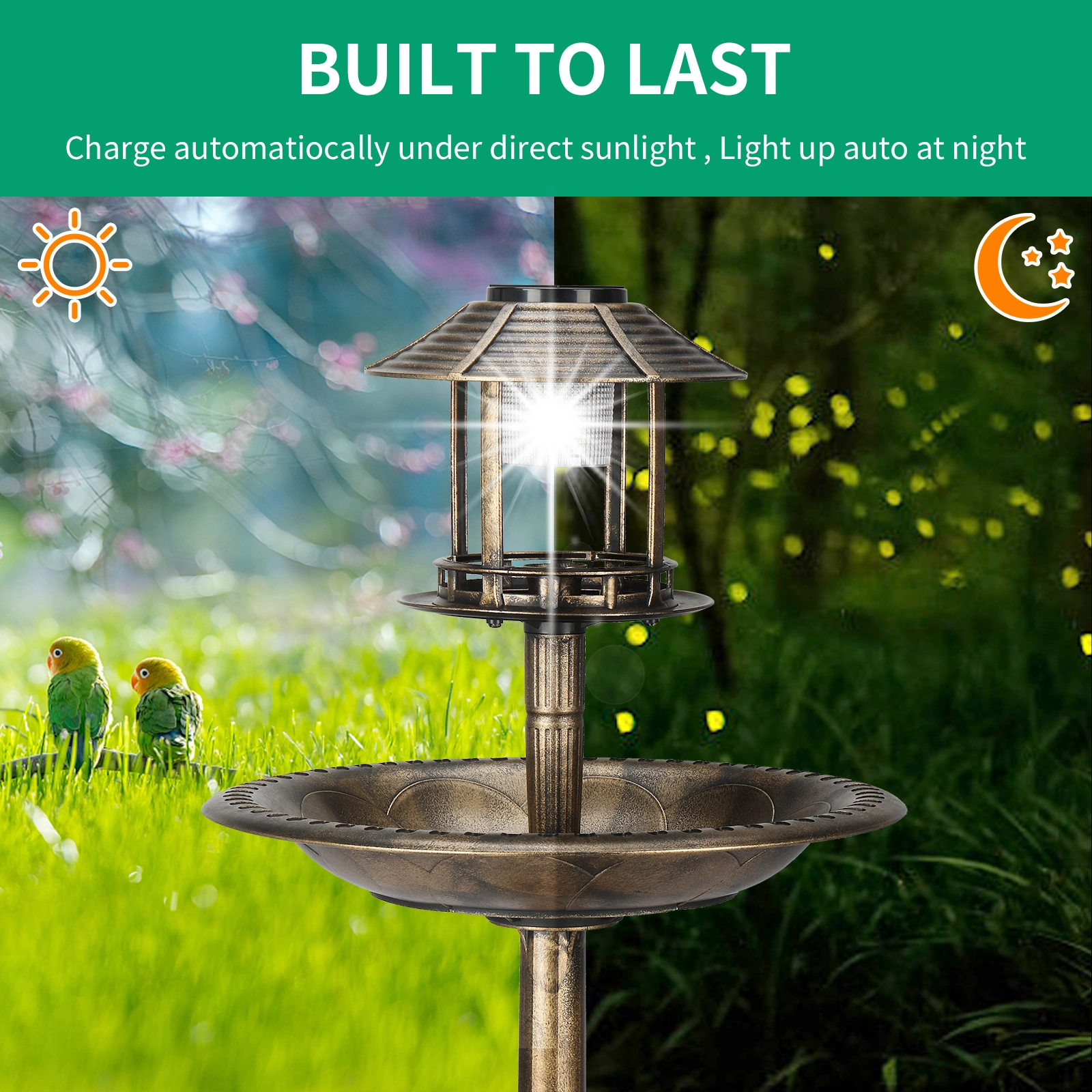 51*51*106cm Plastic Round Birdbath with Solar Light Bronze view 10