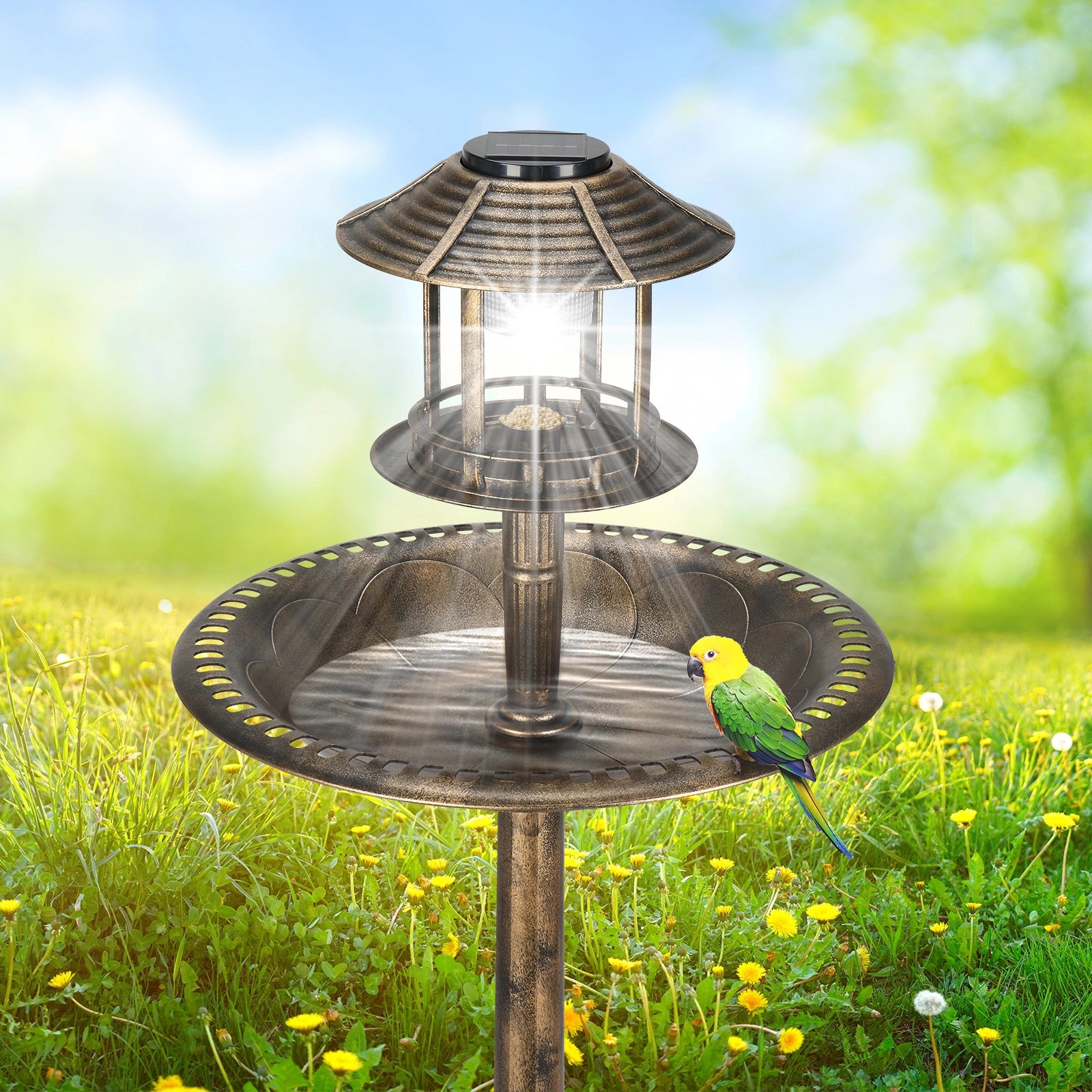 51*51*106cm Plastic Round Birdbath with Solar Light Bronze view 13
