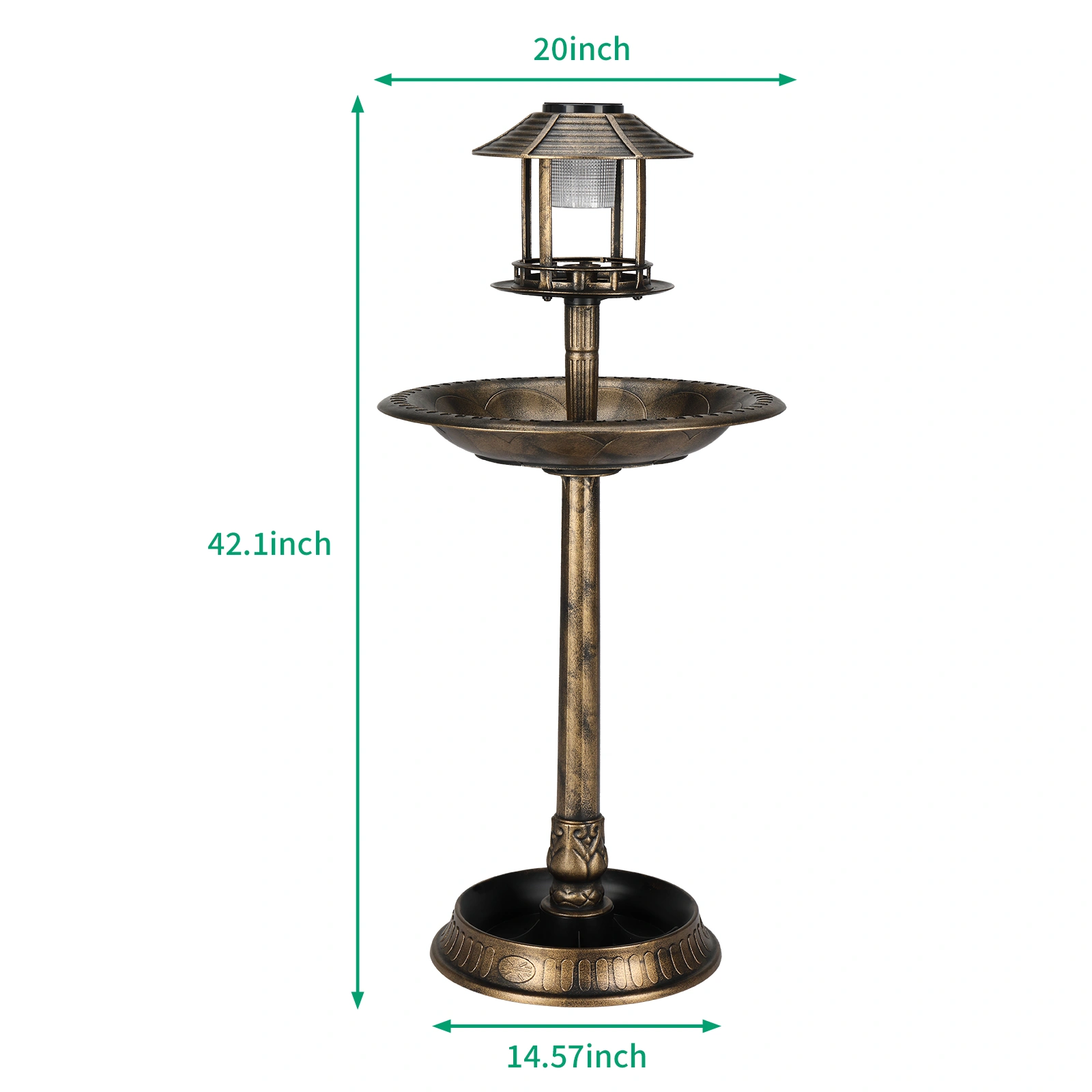 51*51*106cm Plastic Round Birdbath with Solar Light Bronze view 2