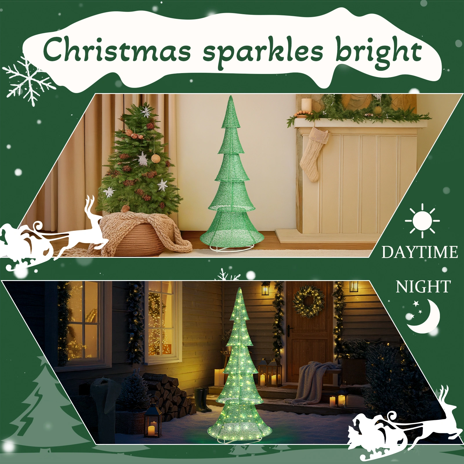 6FT Pre-Lit Christmas Tree, 200 LED Warm White Pull Up Holiday Tree for Outdoor Indoor Yard Decoration, Instant Setup Xmas Display view 10