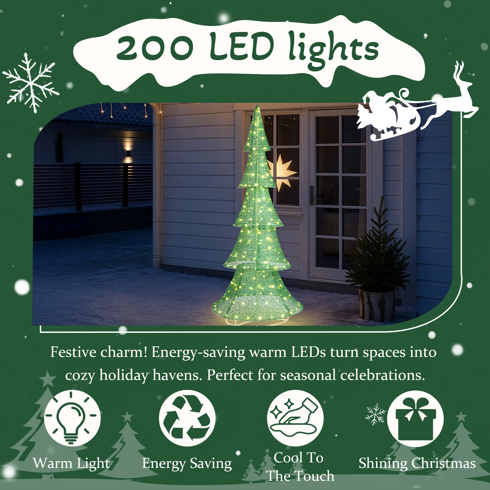 6FT Pre-Lit Christmas Tree, 200 LED Warm White Pull Up Holiday Tree for Outdoor Indoor Yard Decoration, Instant Setup Xmas Display view 7