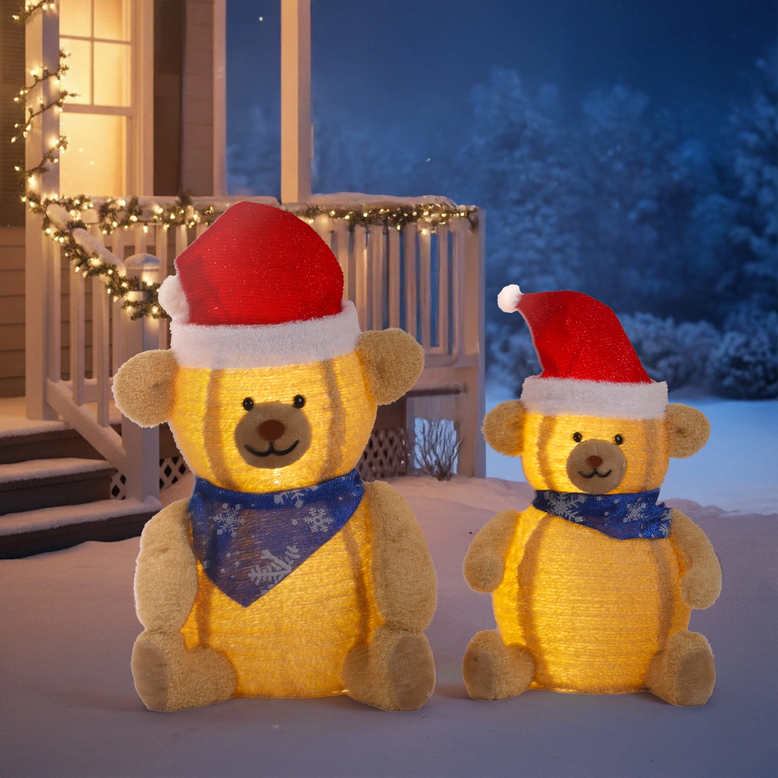 Set of 2 Lighted Plush Bear Christmas Decorations, Pre-lit Pull Up Holiday Decor with 60 Warm White LED Lights for Xmas Outdoor Indoor Decor Lighted Holiday Displays view 13