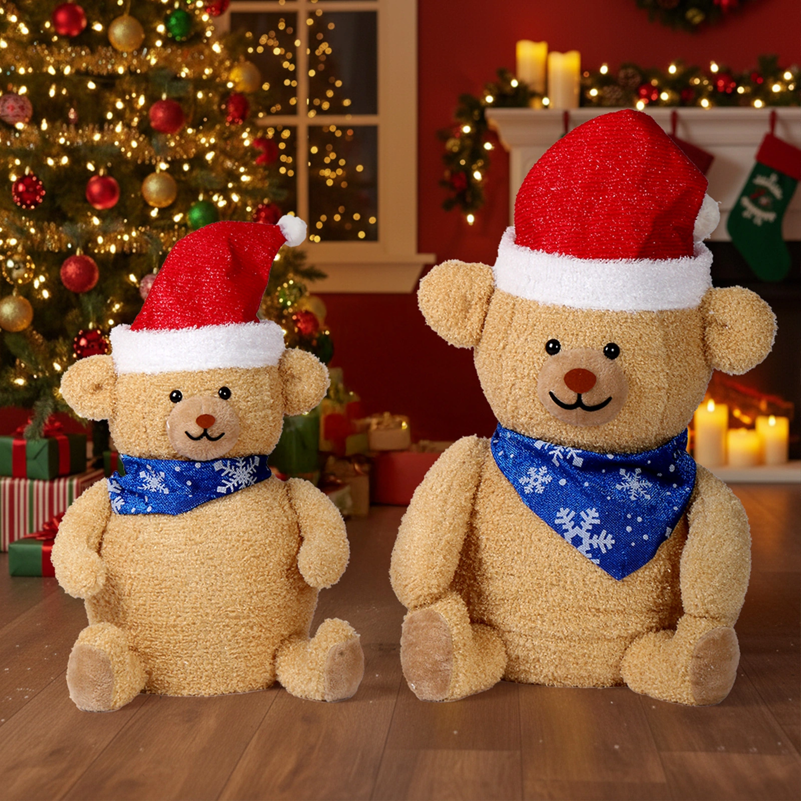 Set of 2 Lighted Plush Bear Christmas Decorations, Pre-lit Pull Up Holiday Decor with 60 Warm White LED Lights for Xmas Outdoor Indoor Decor Lighted Holiday Displays view 14