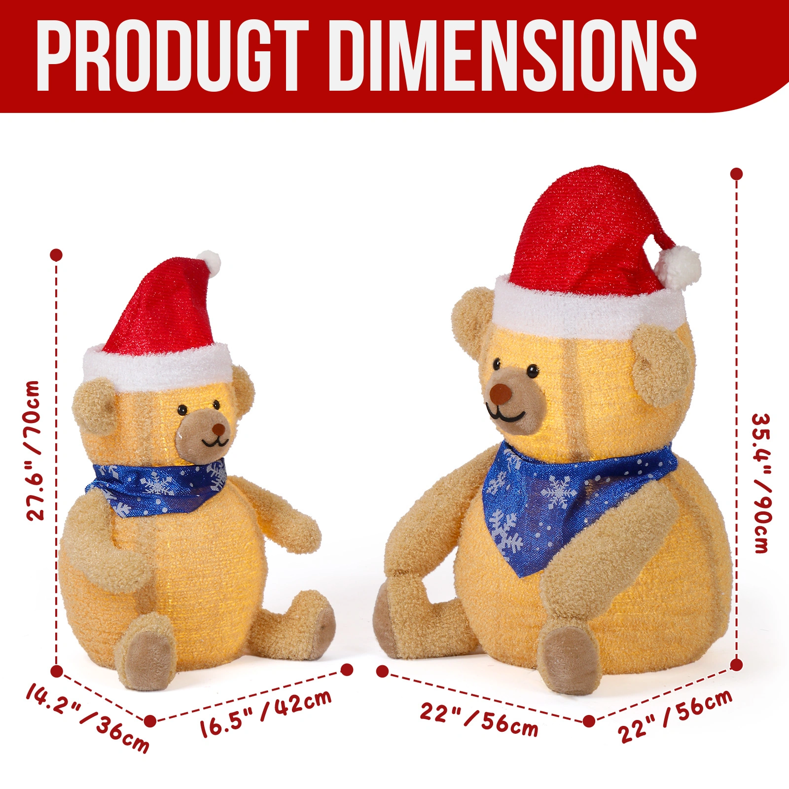 Set of 2 Lighted Plush Bear Christmas Decorations, Pre-lit Pull Up Holiday Decor with 60 Warm White LED Lights for Xmas Outdoor Indoor Decor Lighted Holiday Displays view 6