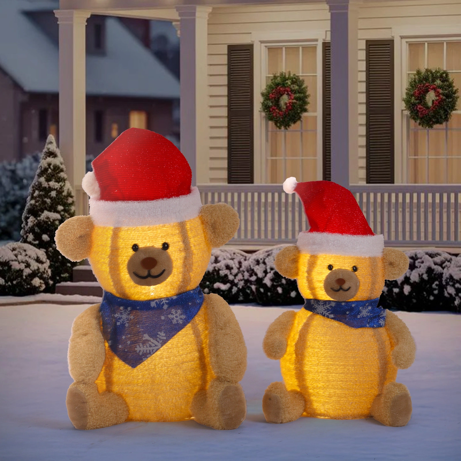 Set of 2 Lighted Plush Bear Christmas Decorations, Pre-lit Pull Up Holiday Decor with 60 Warm White LED Lights for Xmas Outdoor Indoor Decor Lighted Holiday Displays view 8
