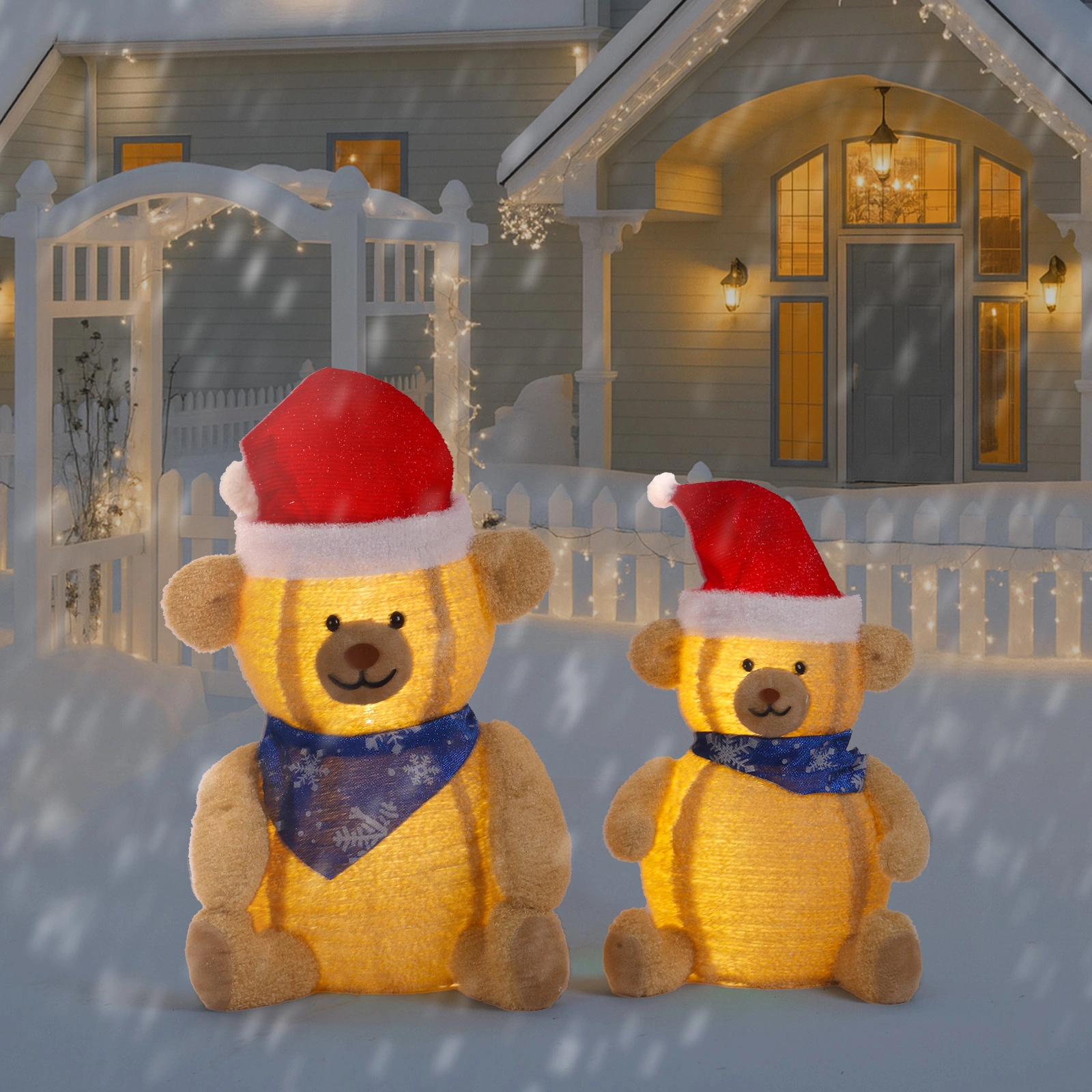 Set of 2 Lighted Plush Bear Christmas Decorations, Pre-lit Pull Up Holiday Decor with 60 Warm White LED Lights for Xmas Outdoor Indoor Decor Lighted Holiday Displays view 9