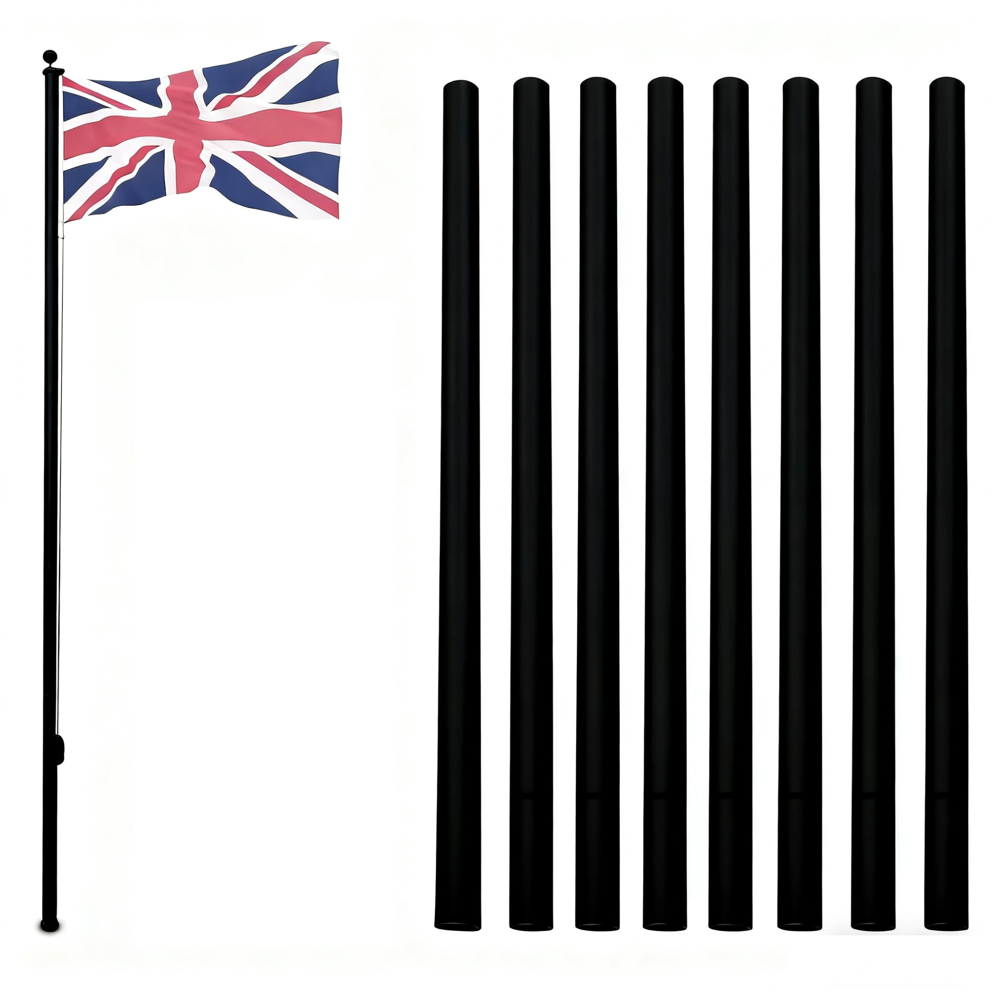 750cm Aluminum Alloy Splicing Flagpole 5.1x5.1cm Adjustable Retractable Outdoor Courtyard Flagpole Black