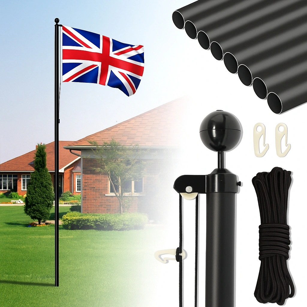750cm Aluminum Alloy Splicing Flagpole 5.1x5.1cm Adjustable Retractable Outdoor Courtyard Flagpole Black view 2