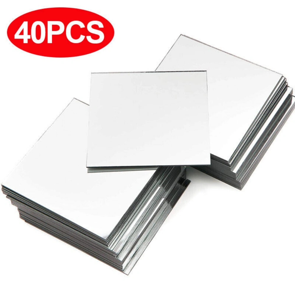 40 Pack Self Adhesive Mirror Tiles, Square Glass Wall Decals, Shiny Decorative Stickers for Home DIY Wall Art view 3