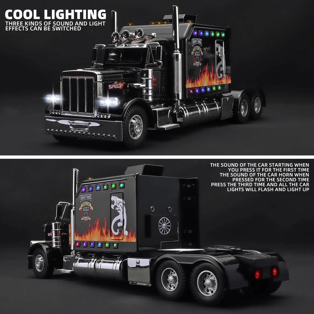 Semi Truck Toys for Boy Heavy Trucks,Metal Diecast Trucks Model Pull Back Cars with Light and Sound,Truck and Trailer Toys for Boys,Toy Trucks for Boys Age 4-8 view 3