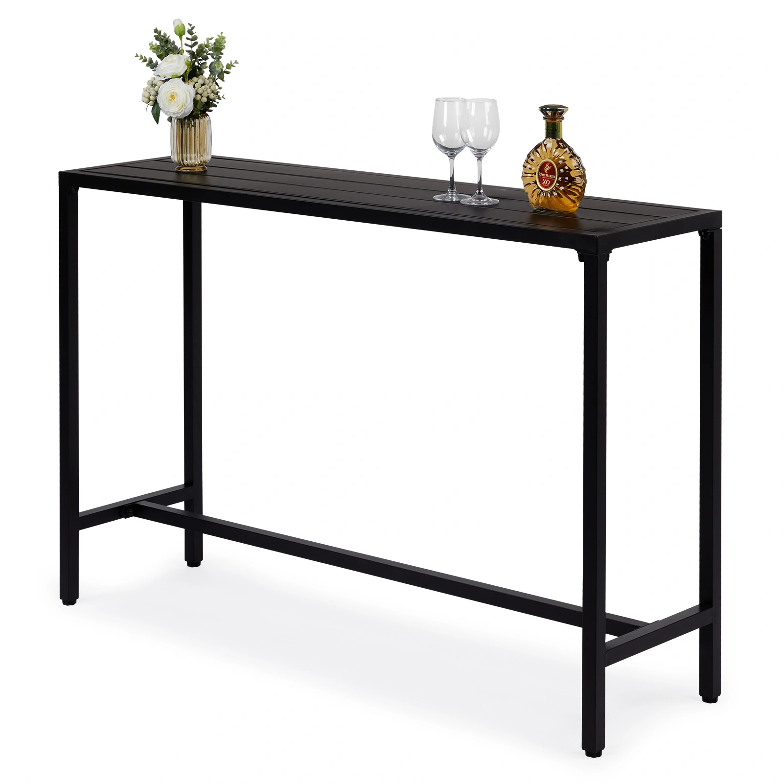 55" Outdoor Bar Table with Adjustable Feet, Rectangle Narrow Counter Height Table, Ideal Bar Height Table for Balcony Patio Garden Yard Poolside, Black view 7