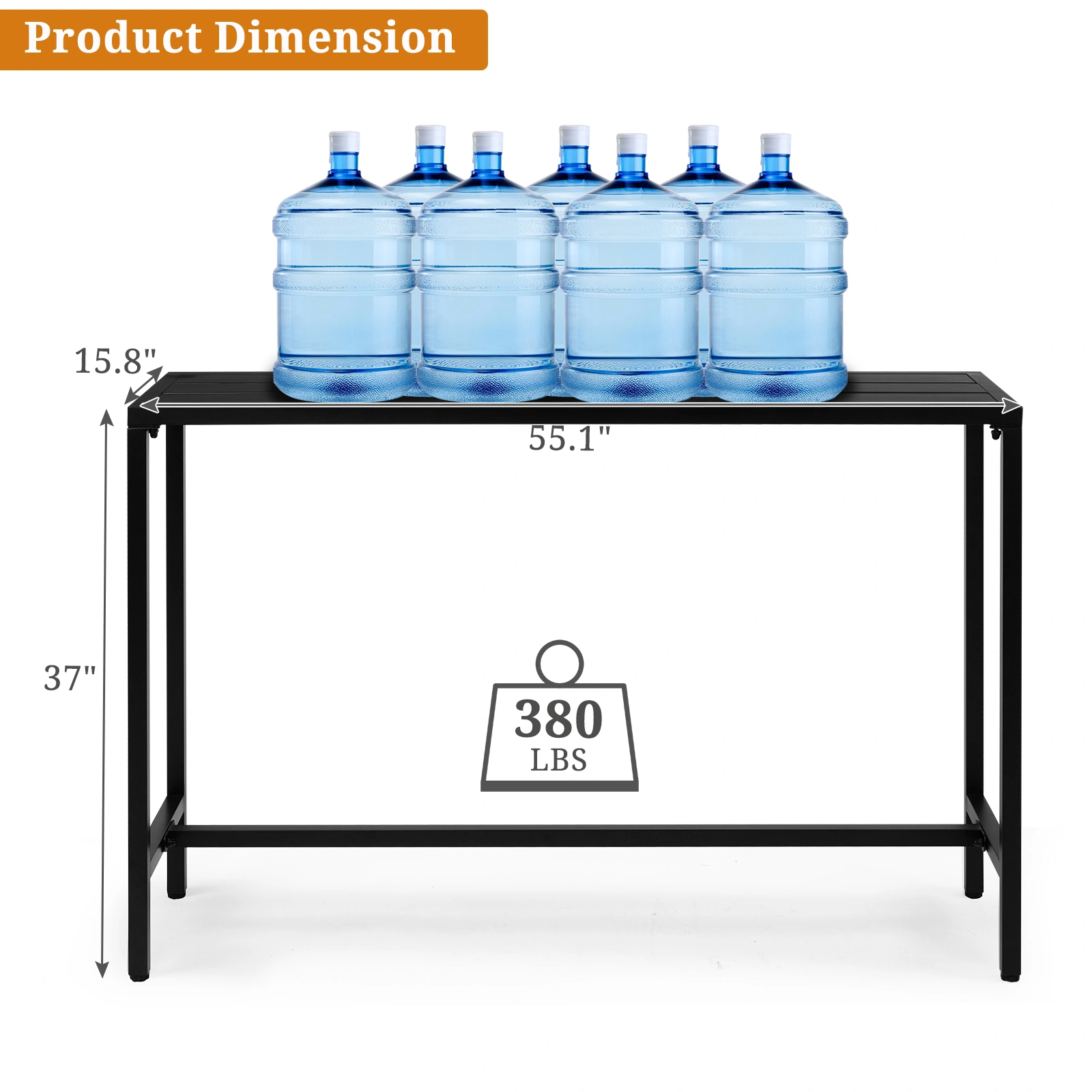 55" Outdoor Bar Table with Adjustable Feet, Rectangle Narrow Counter Height Table, Ideal Bar Height Table for Balcony Patio Garden Yard Poolside, Black view 9
