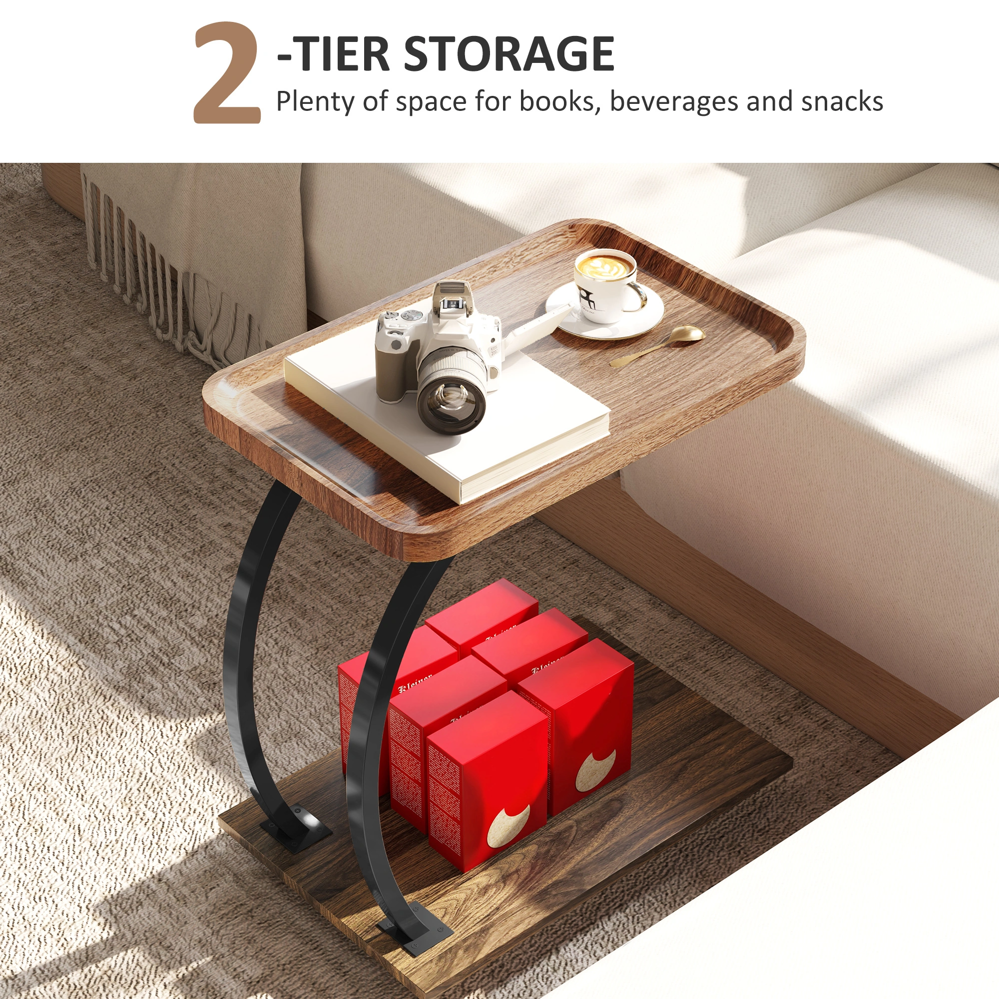 Rattan Coffee Table with Storage Shelf, Woven Outdoor Indoor Living Room Cocktail Table view 5