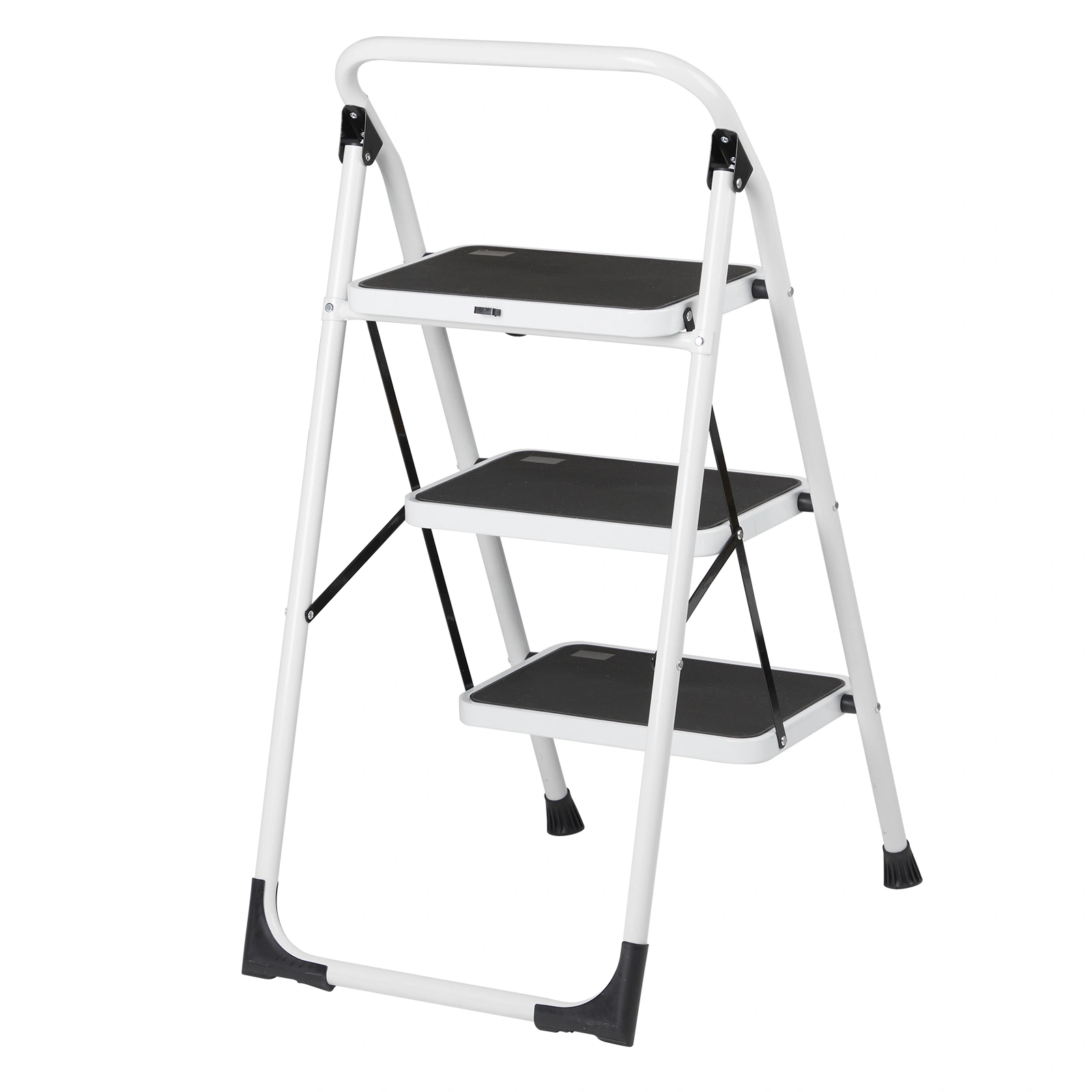 Home Use 3-Step Short Handrail Iron Ladder Black & White view 4