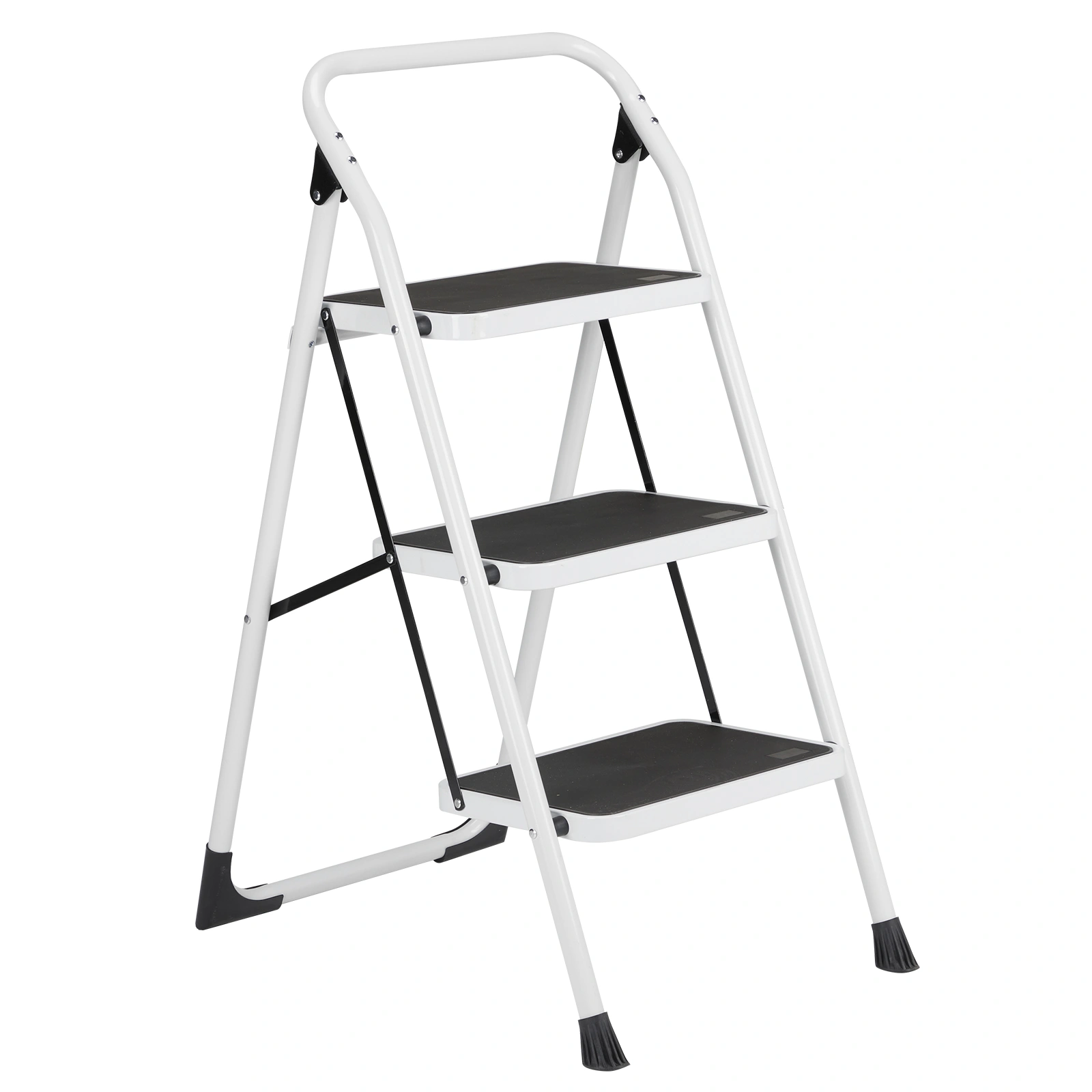 Home Use 3-Step Short Handrail Iron Ladder Black & White view 6