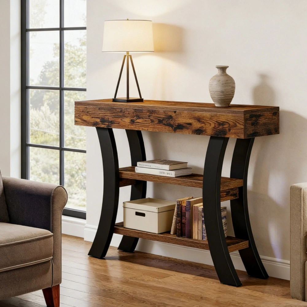 Modern Long Console Table against Sofa Foyer Entryway Hallway Living Room Decor view 4