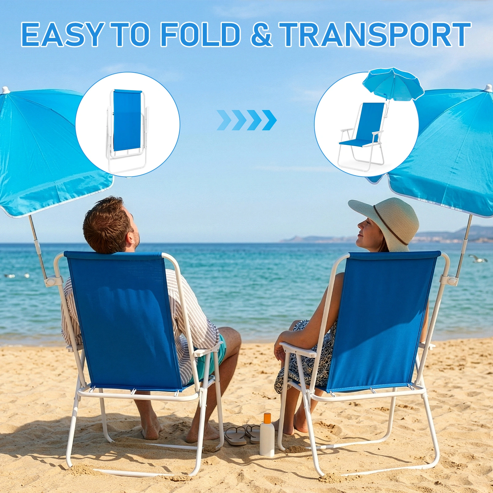 1 Pack Heavy Duty Steel Beach Chair with Umbrella, XL Size 15" Seat Height Royal Blue, Oxford Cloth with Support Bar, Single Position Adjustable, 120kg Load view 11
