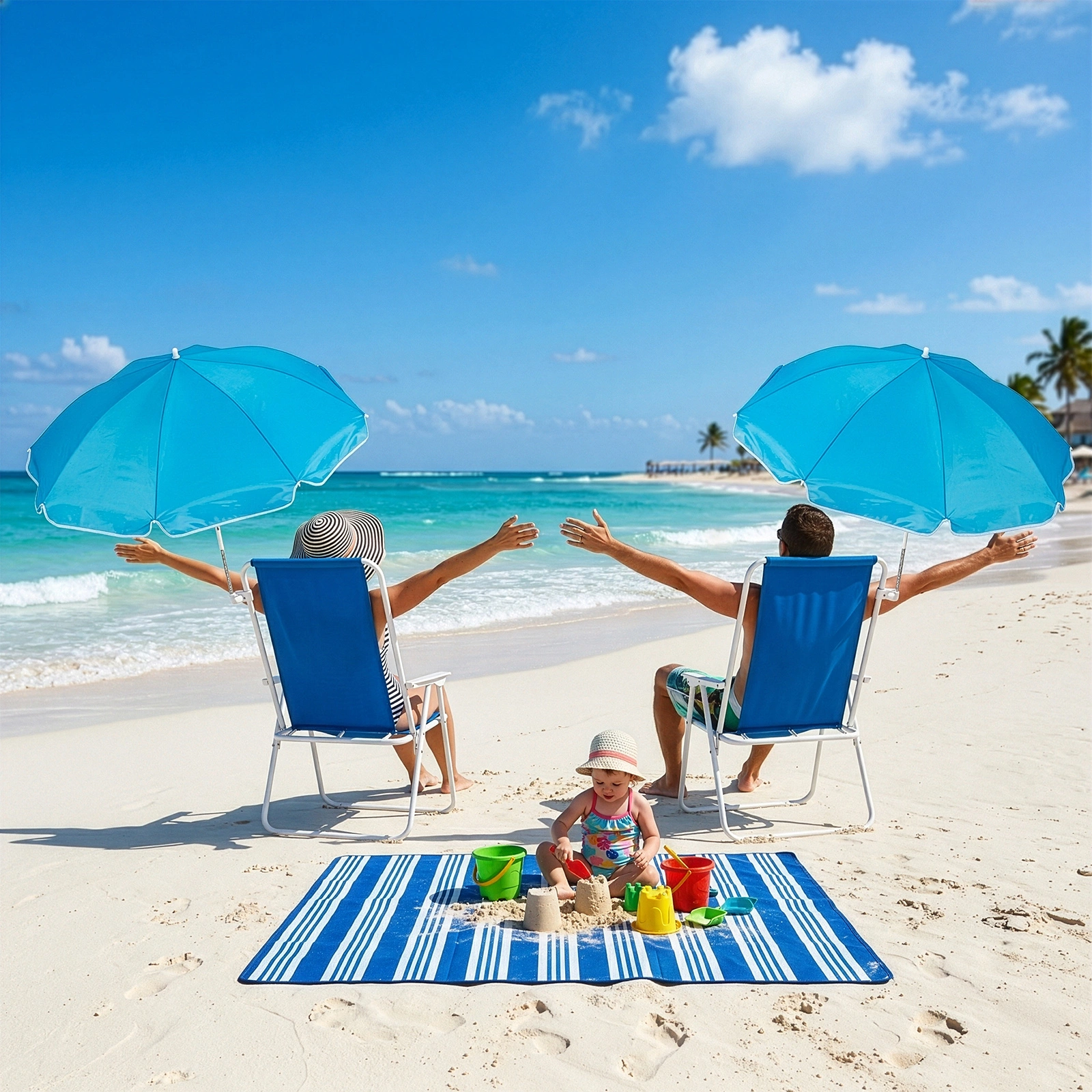 1 Pack Heavy Duty Steel Beach Chair with Umbrella, XL Size 15" Seat Height Royal Blue, Oxford Cloth with Support Bar, Single Position Adjustable, 120kg Load view 15