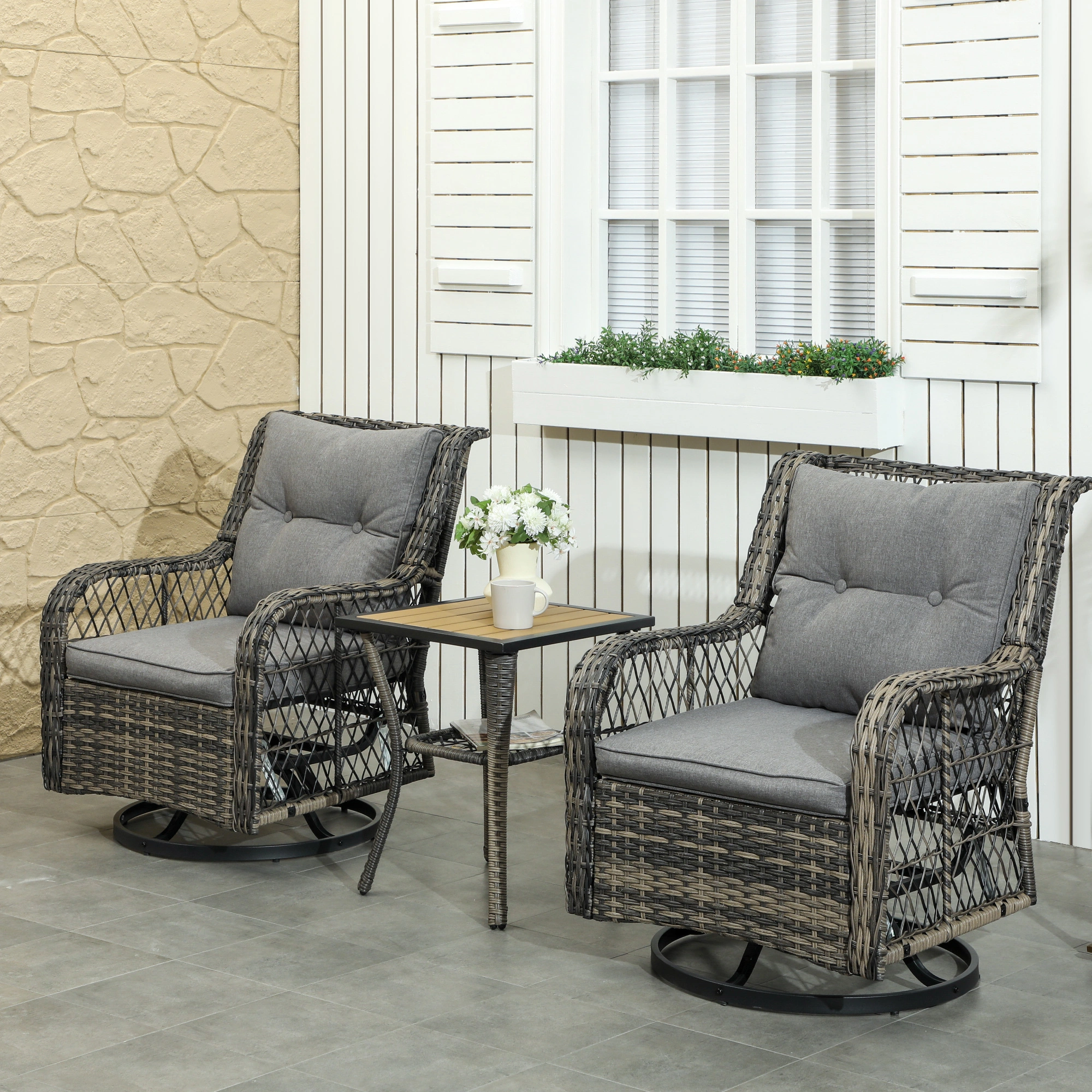 Classic Garden Rocking Chair - Vintage Style Outdoor Rocker, All-Season Rattan Wicker Design, Comfortable Lounge Chair for Patio view 3