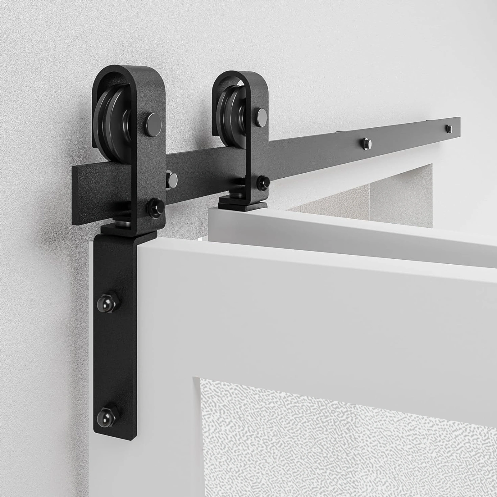 40" Bi-Folding Sliding Barn Door Hardware Kit for 2 Doors,Smoothly&Quietly,Black Track J Shape Roller-[Doors not Included] view 4