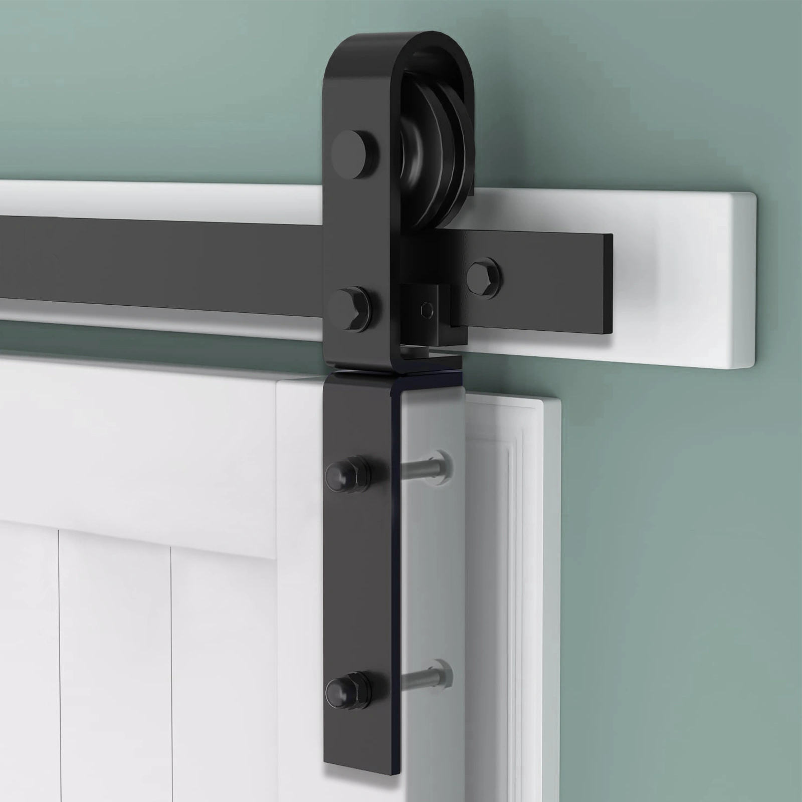 40" Bi-Folding Sliding Barn Door Hardware Kit for 2 Doors,Smoothly&Quietly,Black Track J Shape Roller-[Doors not Included] view 8