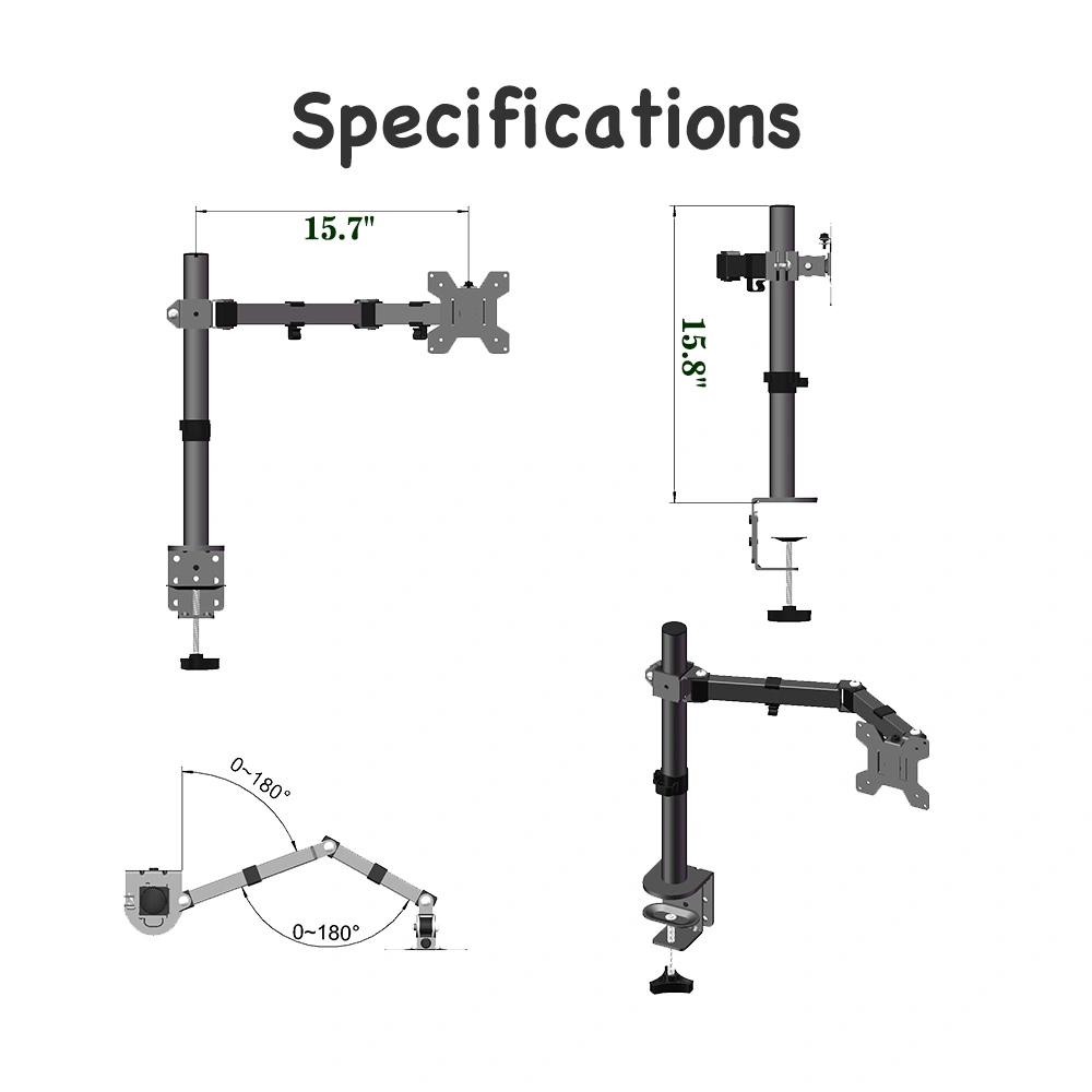 13-27 Inch Adjustable TV Stand Desktop Mount, VESA 100x100, 90° Tilt, 360° Rotation, 180° Swivel, 8kg Load, Model TSND-02 view 6