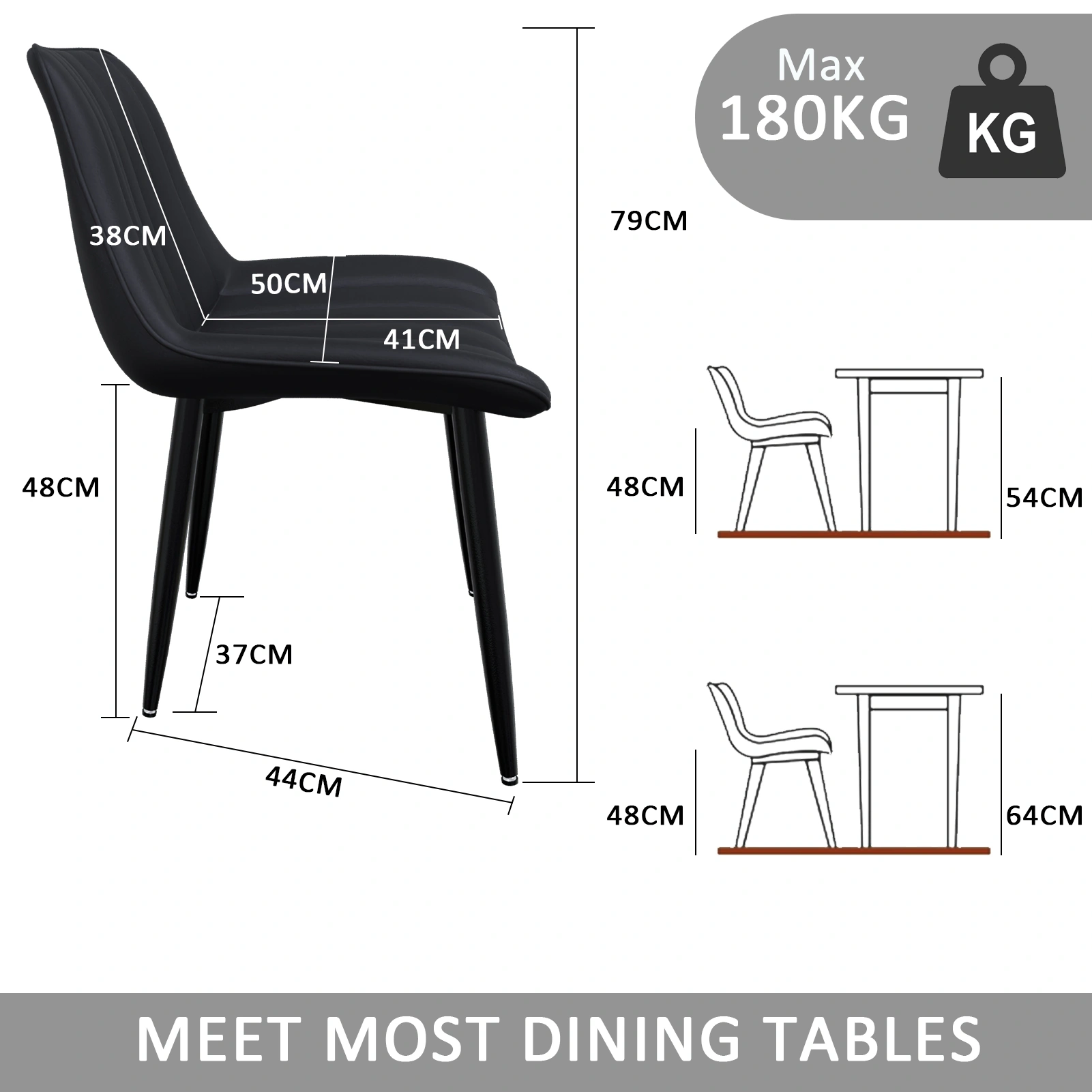 Set of 8 Dining Chairs, 7cm Backrest, 5cm Seat Cushion, 180KG Max Load, PU Faux Leather Upholstered Chair for Dining Room, Kitchen, Living Room view 2