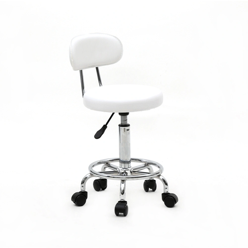 Round Shape Adjustable Salon Stool with Back and Line White view 12
