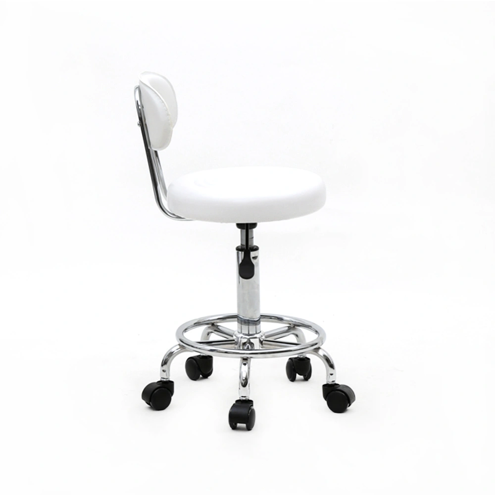 Round Shape Adjustable Salon Stool with Back and Line White view 14