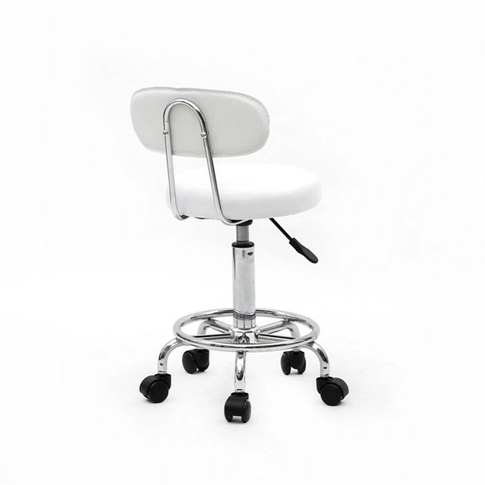 Round Shape Adjustable Salon Stool with Back and Line White view 15