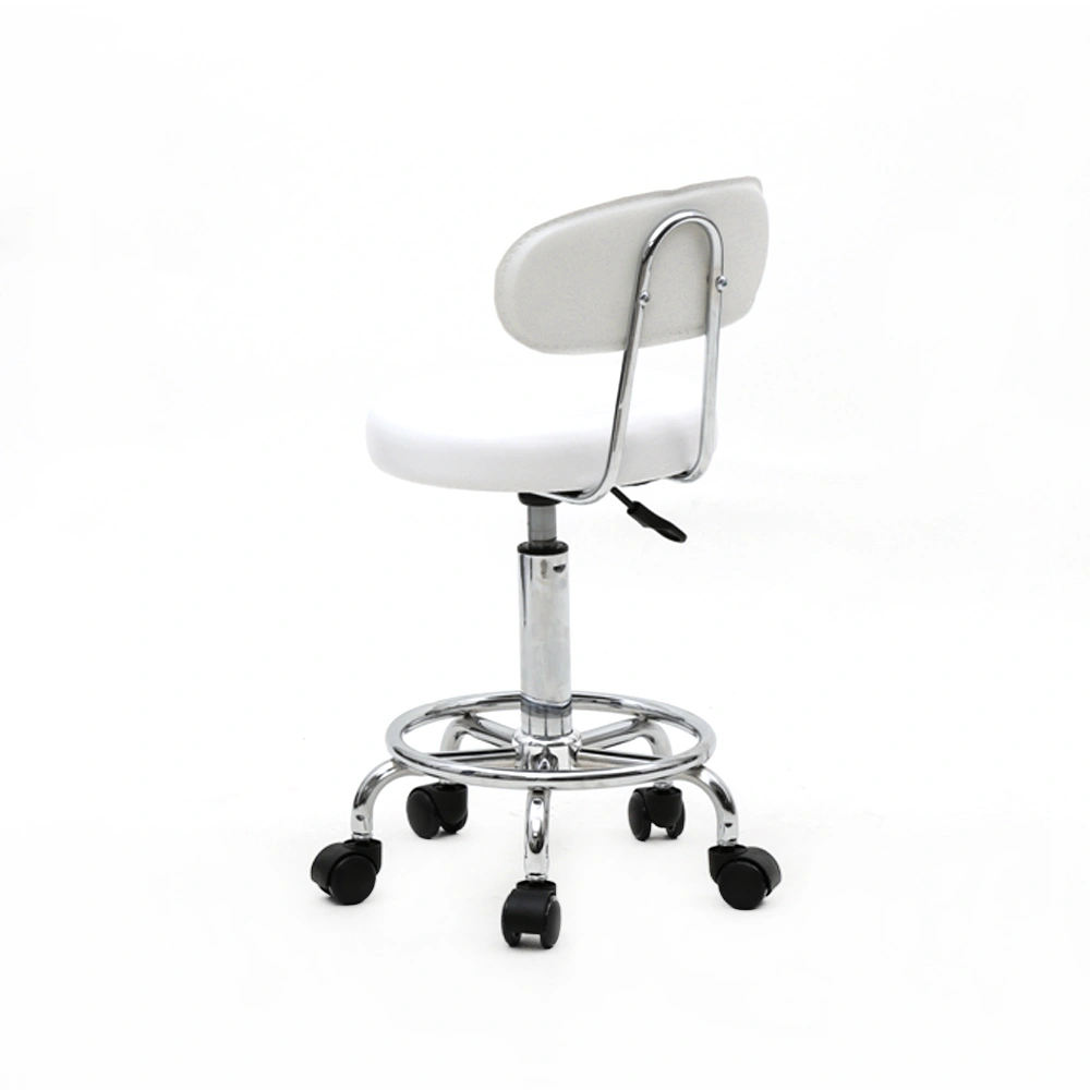Round Shape Adjustable Salon Stool with Back and Line White view 16