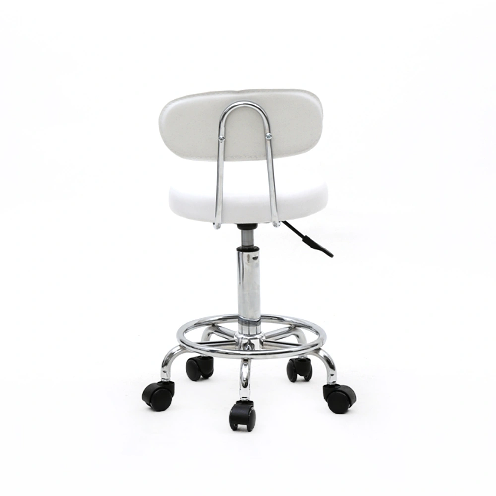 Round Shape Adjustable Salon Stool with Back and Line White view 17
