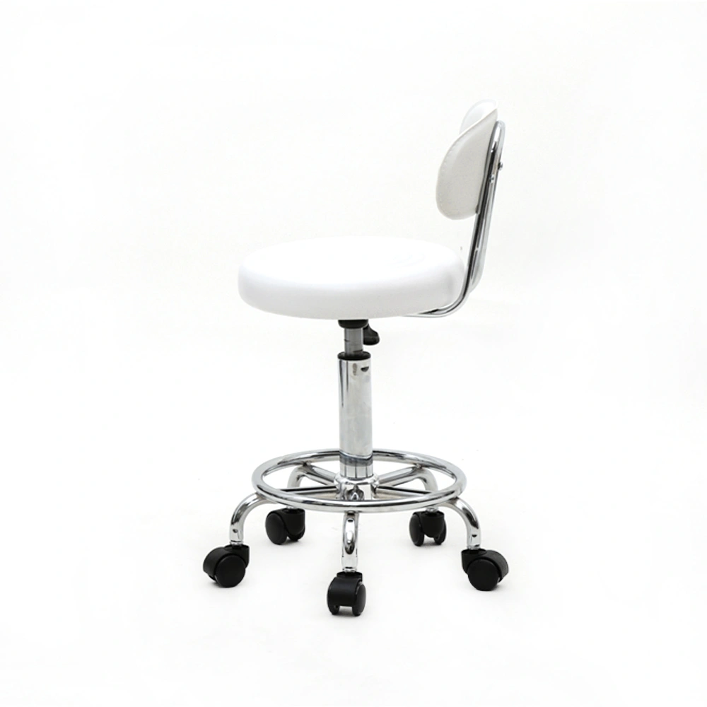 Round Shape Adjustable Salon Stool with Back and Line White view 18