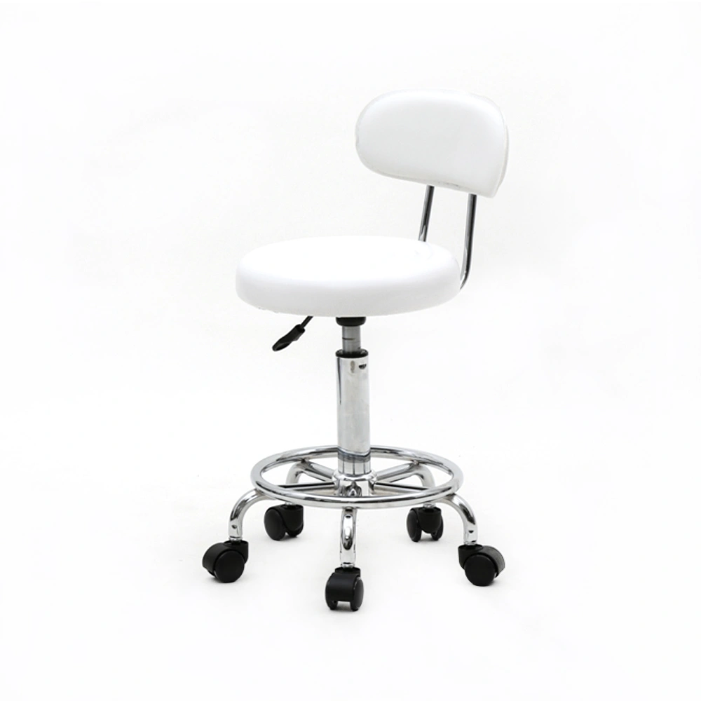 Round Shape Adjustable Salon Stool with Back and Line White view 19
