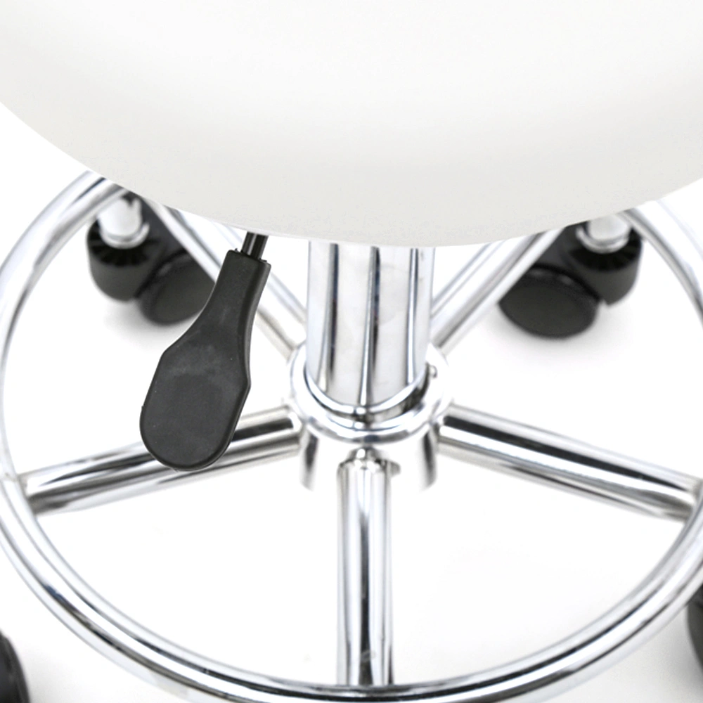Round Shape Adjustable Salon Stool with Back and Line White view 7