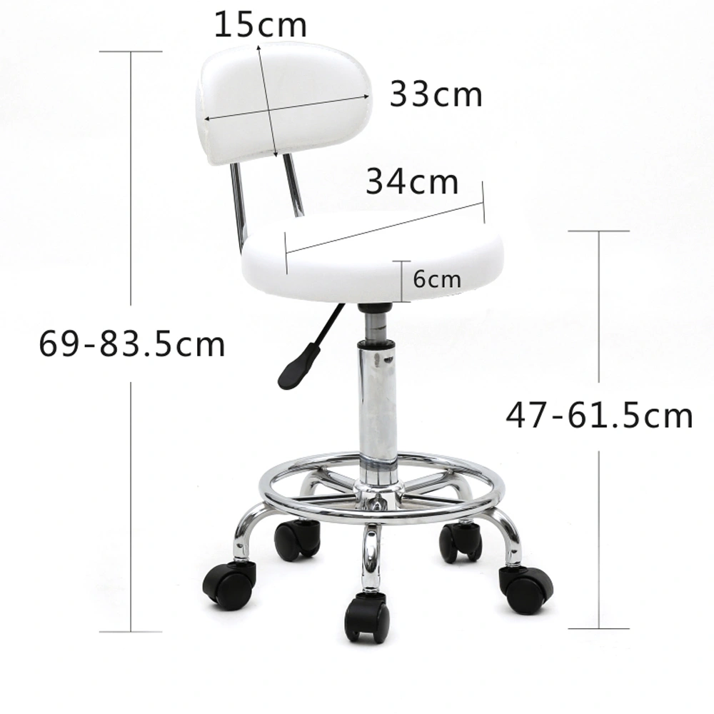 Round Shape Adjustable Salon Stool with Back and Line White view 9