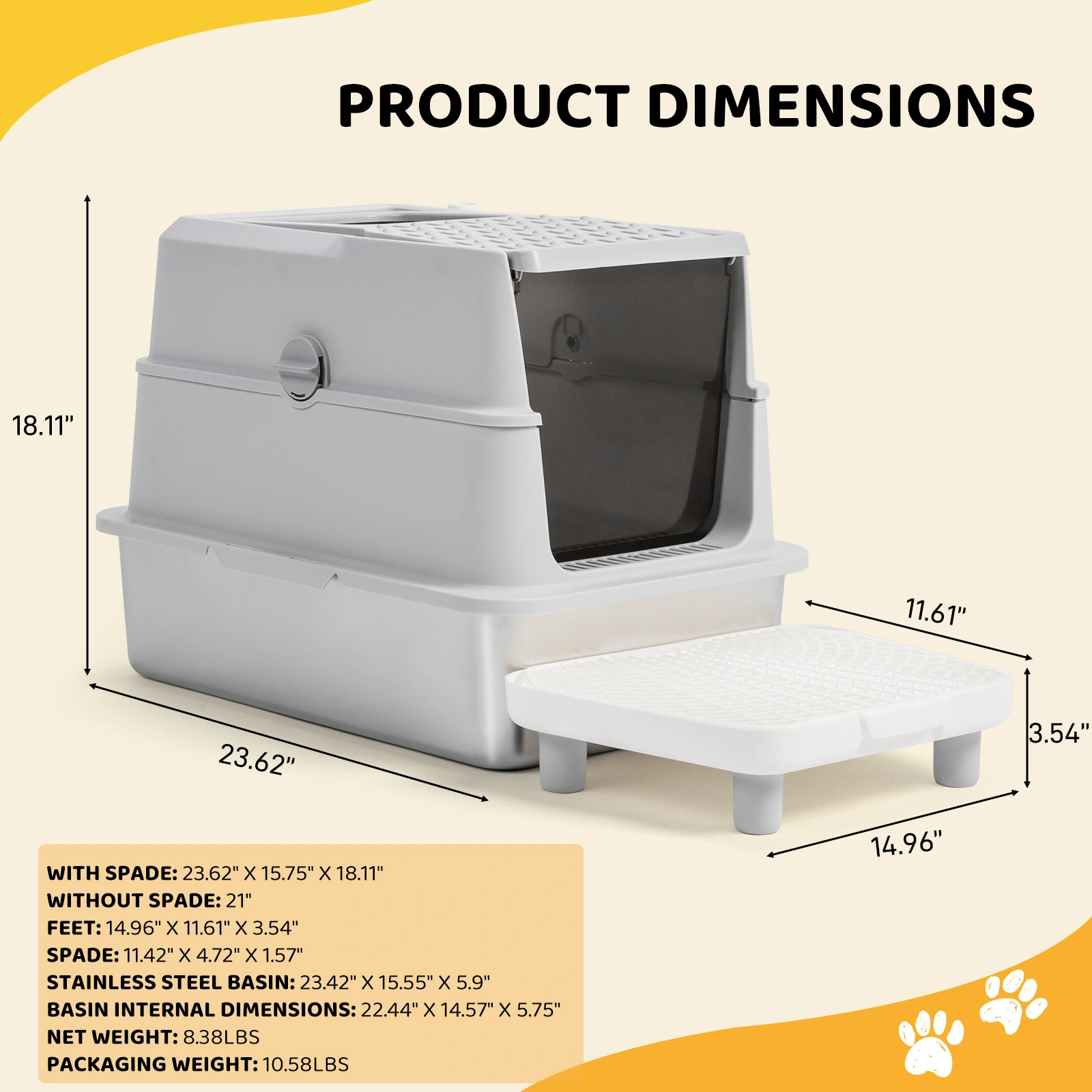 Stainless Steel Cat Litter Box, Covered Extra Large Cat Litter Box Enclosure, Metal Kitty Litter Boxes with Lid, Litter Scoop, and Filter Pedal, Anti-Leakage, Non-Stick, Easy to Clean view 10