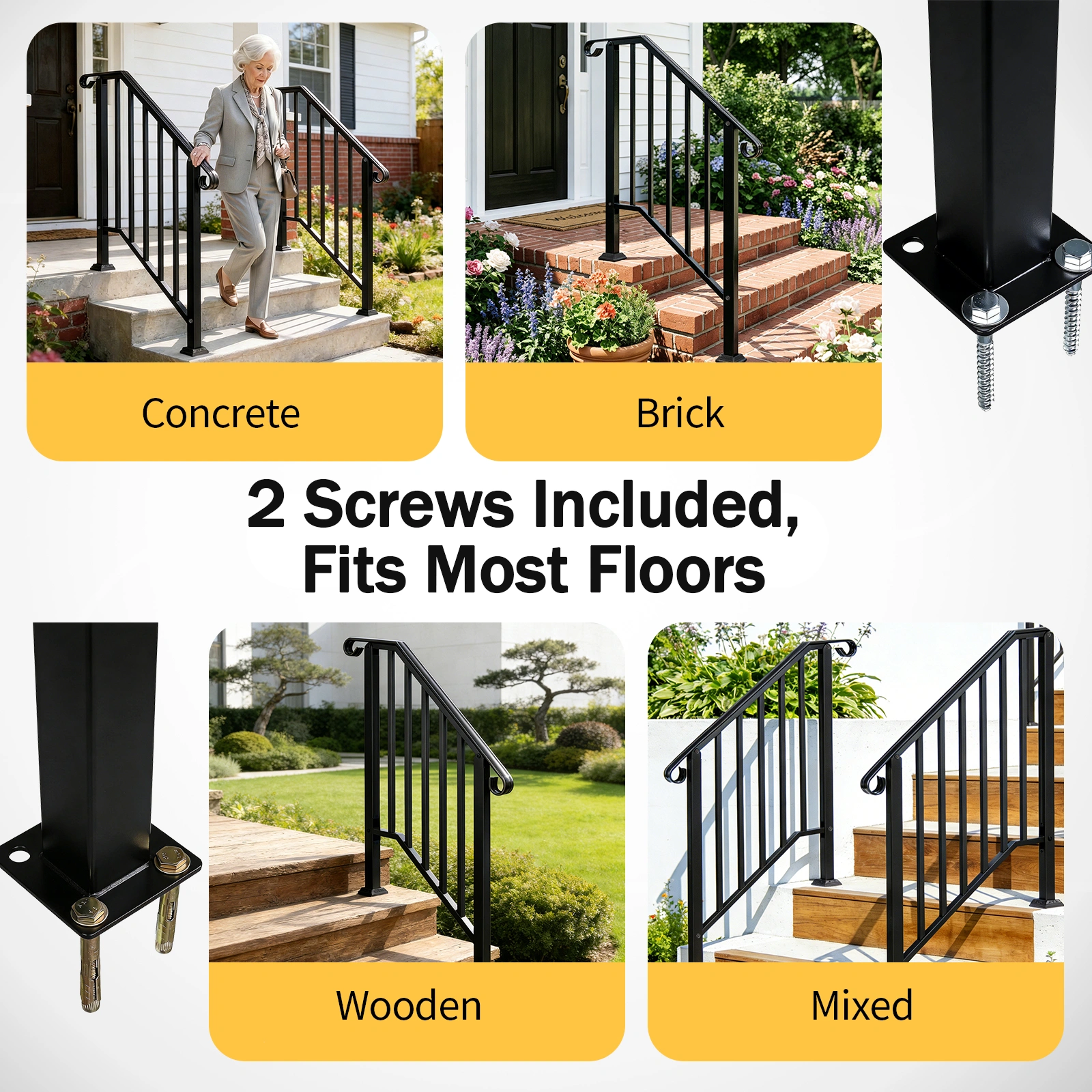 Artisasset Matte Black Outdoor 2-Step Iron Handrail view 12