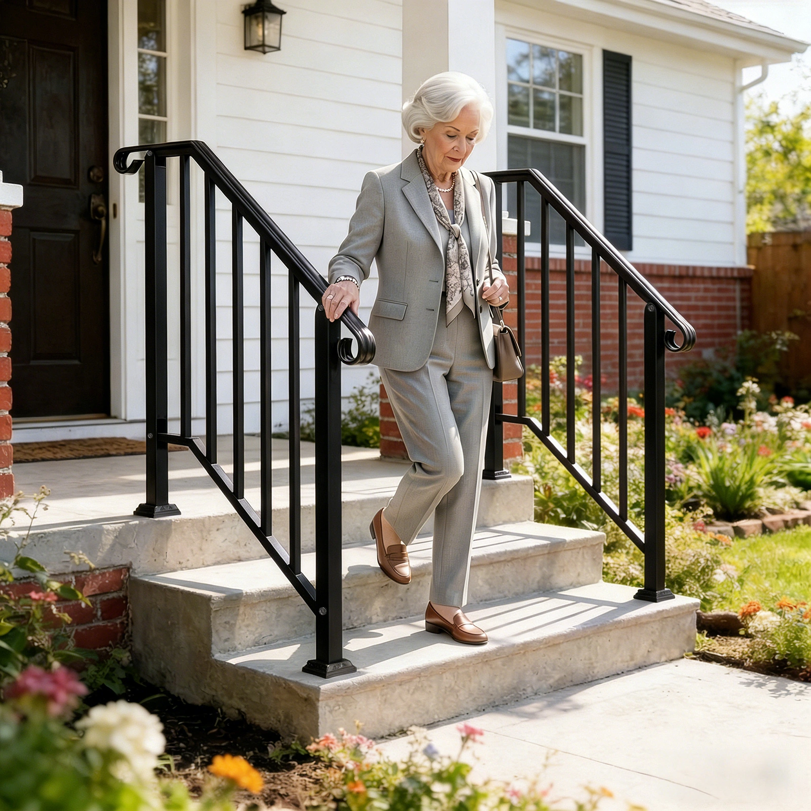 Artisasset Matte Black Outdoor 2-Step Iron Handrail view 15