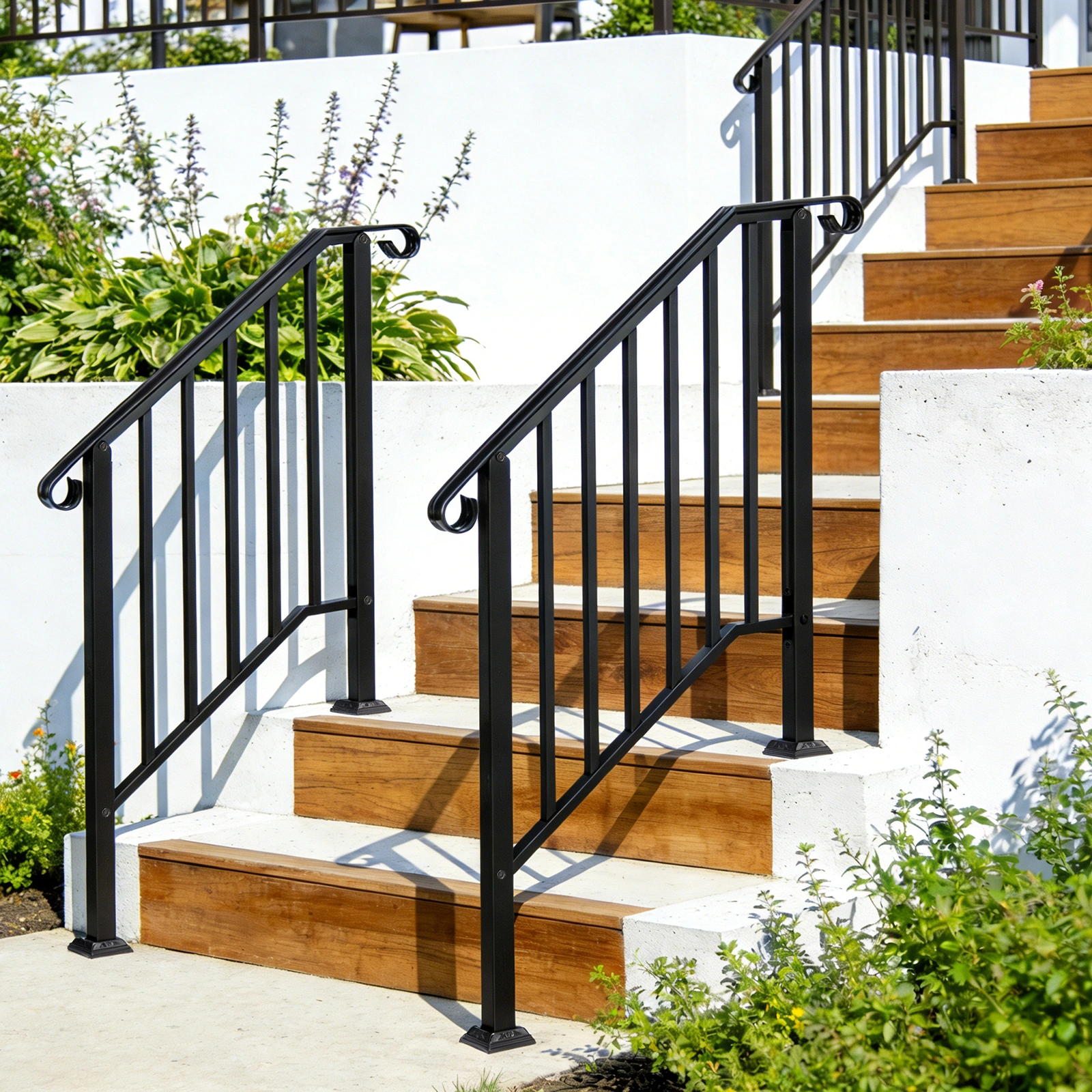 Artisasset Matte Black Outdoor 2-Step Iron Handrail view 16