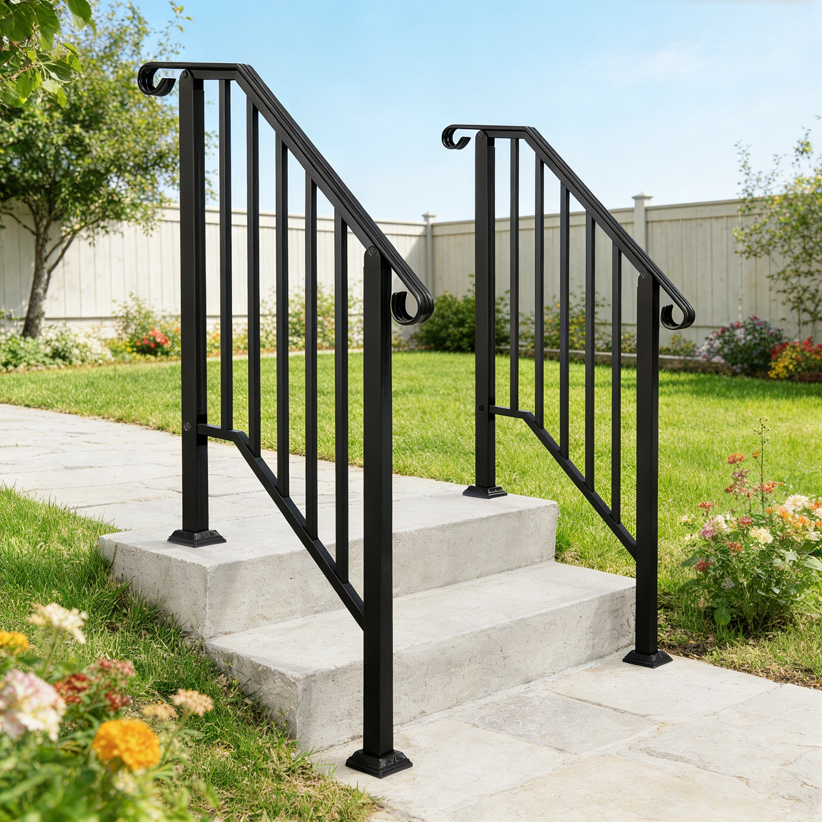 Artisasset Matte Black Outdoor 2-Step Iron Handrail view 17