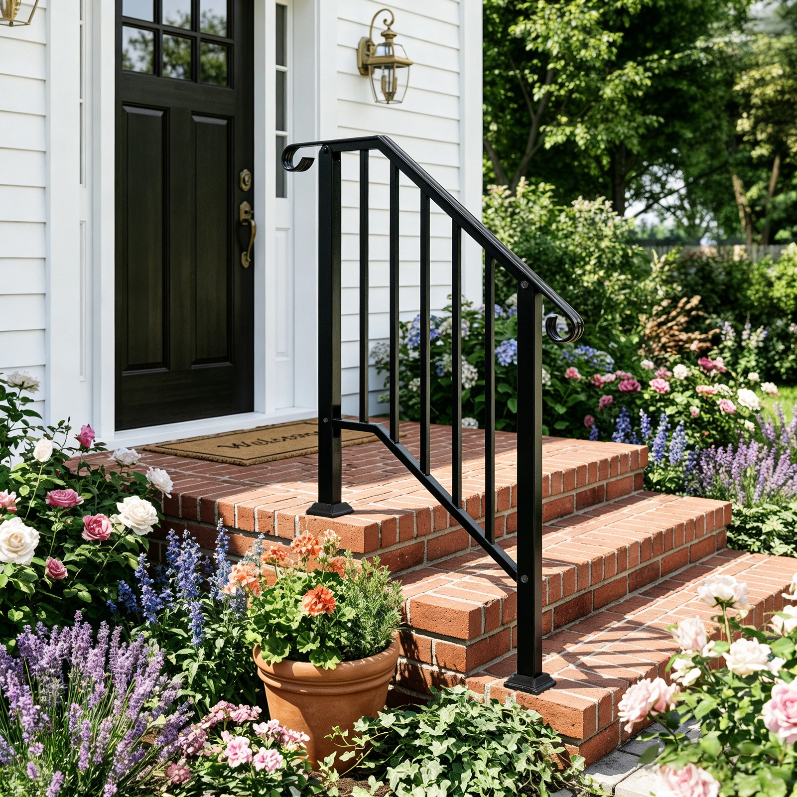 Artisasset Matte Black Outdoor 2-Step Iron Handrail view 18